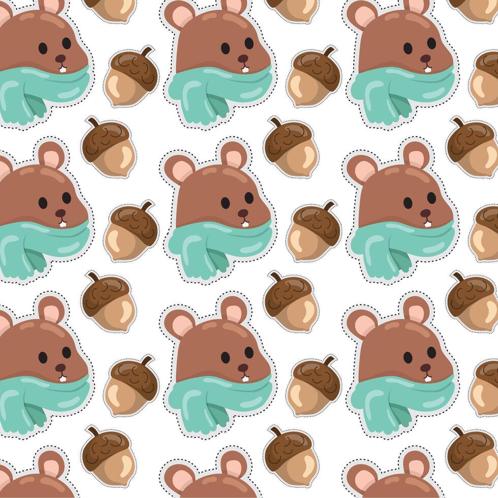Acorn and bears sticker icon Pattern background vector