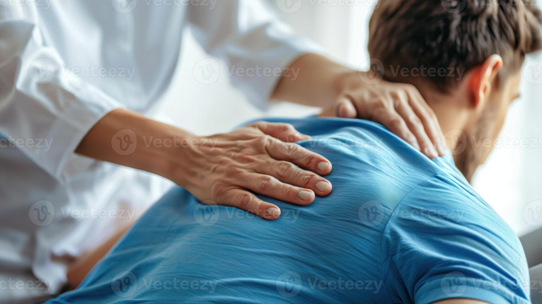 masseur giving massage to male athlete photo