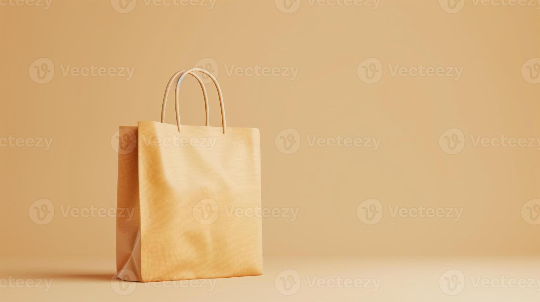 paper beige shopping bag on a beige background photo