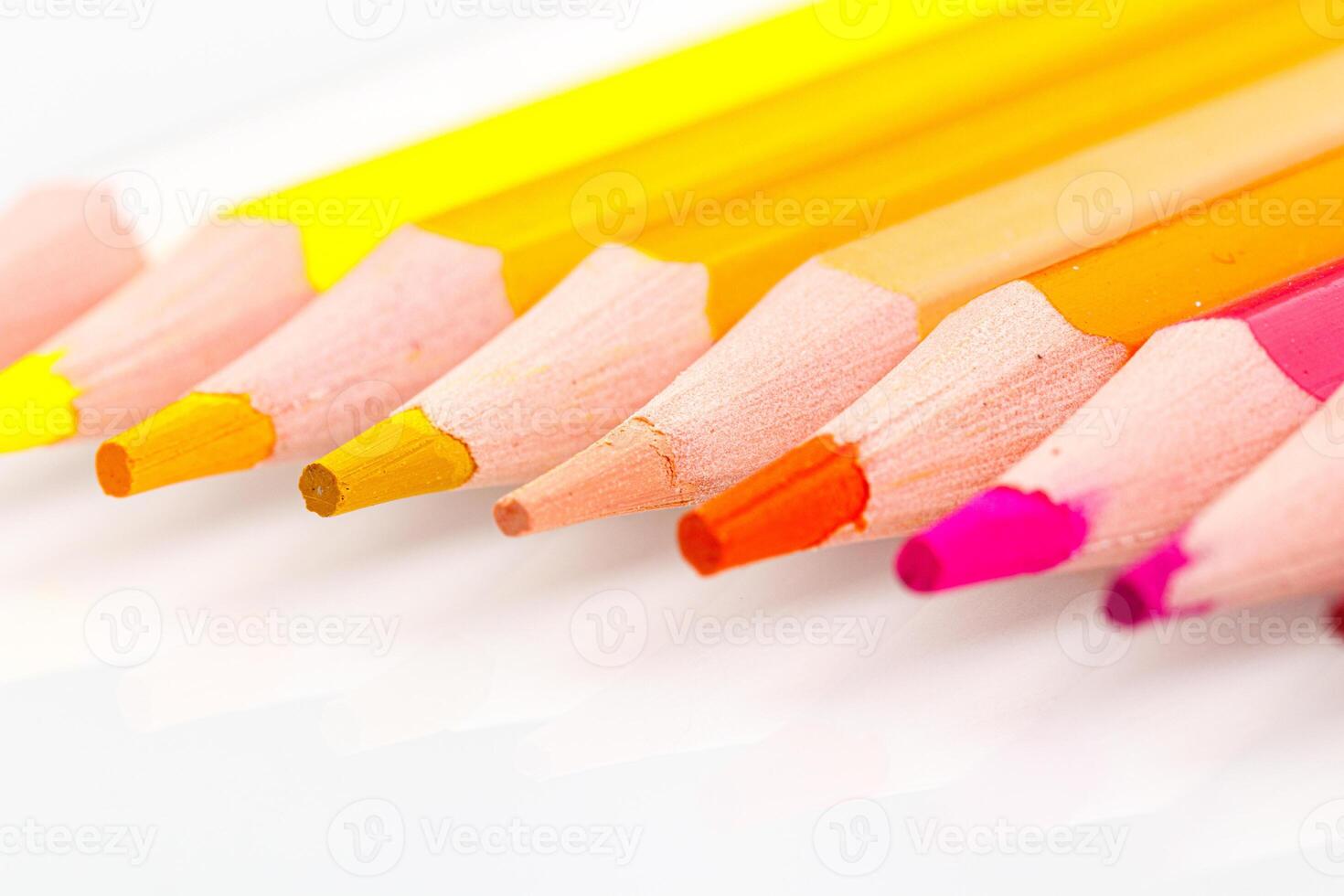 macro multicolored pencils on a white background photo