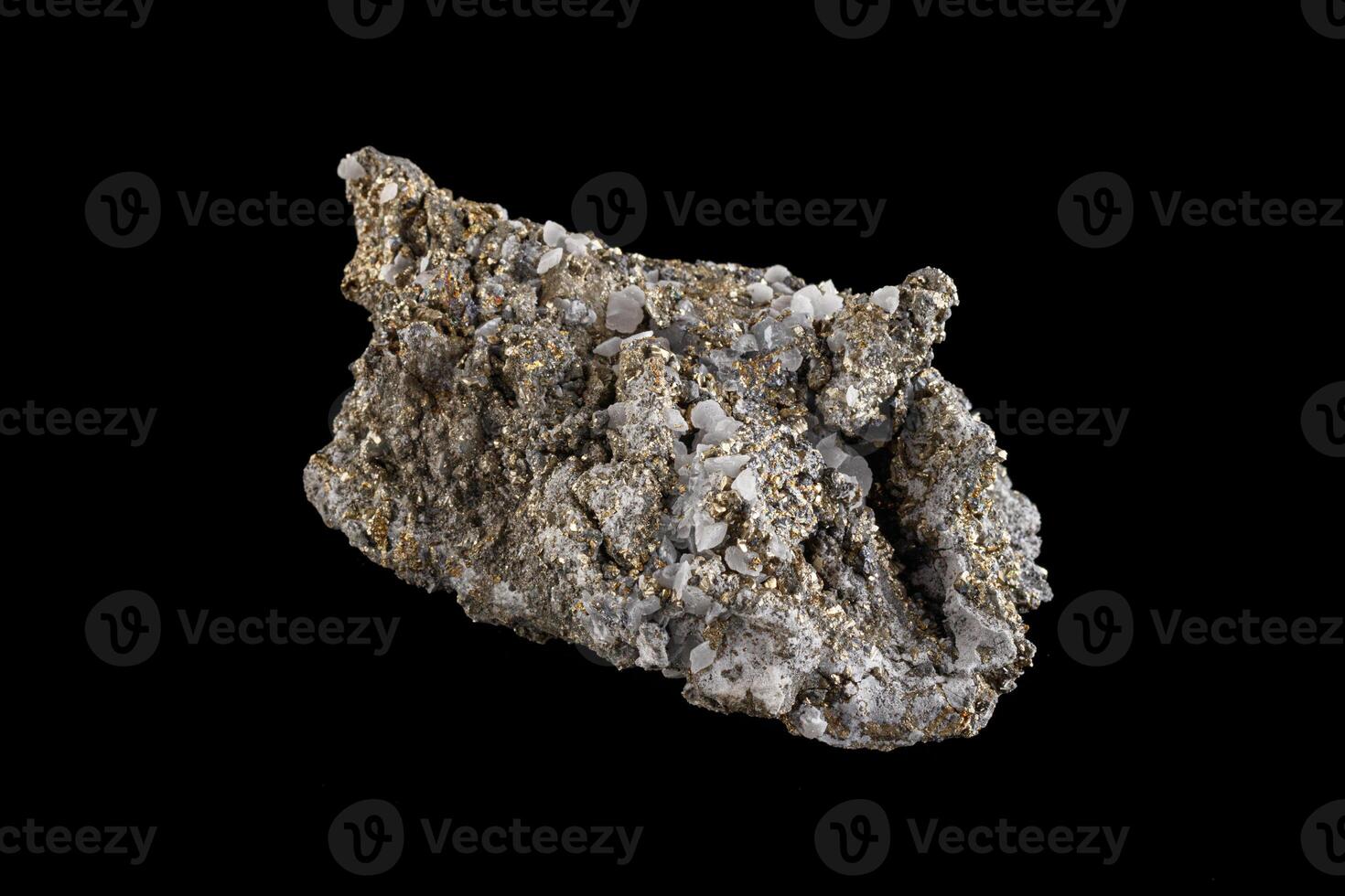 macro stone mineral Quartz Pyrite on a black background photo