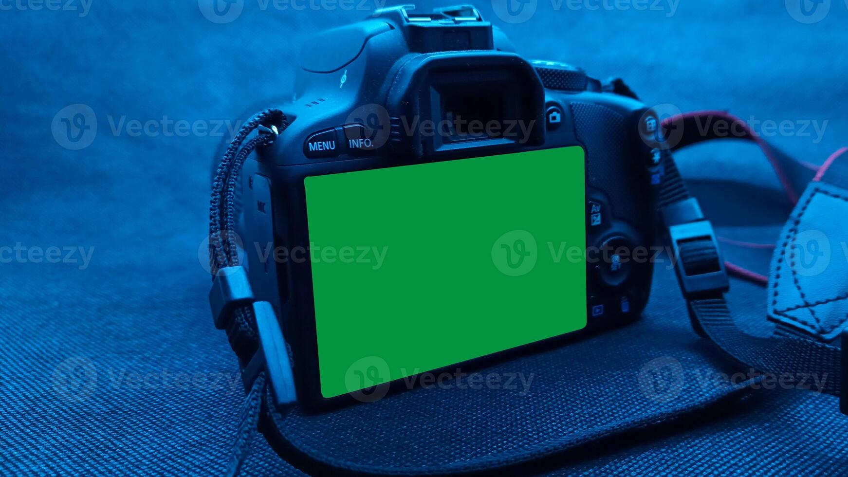 Close up view camera with blue effect photo