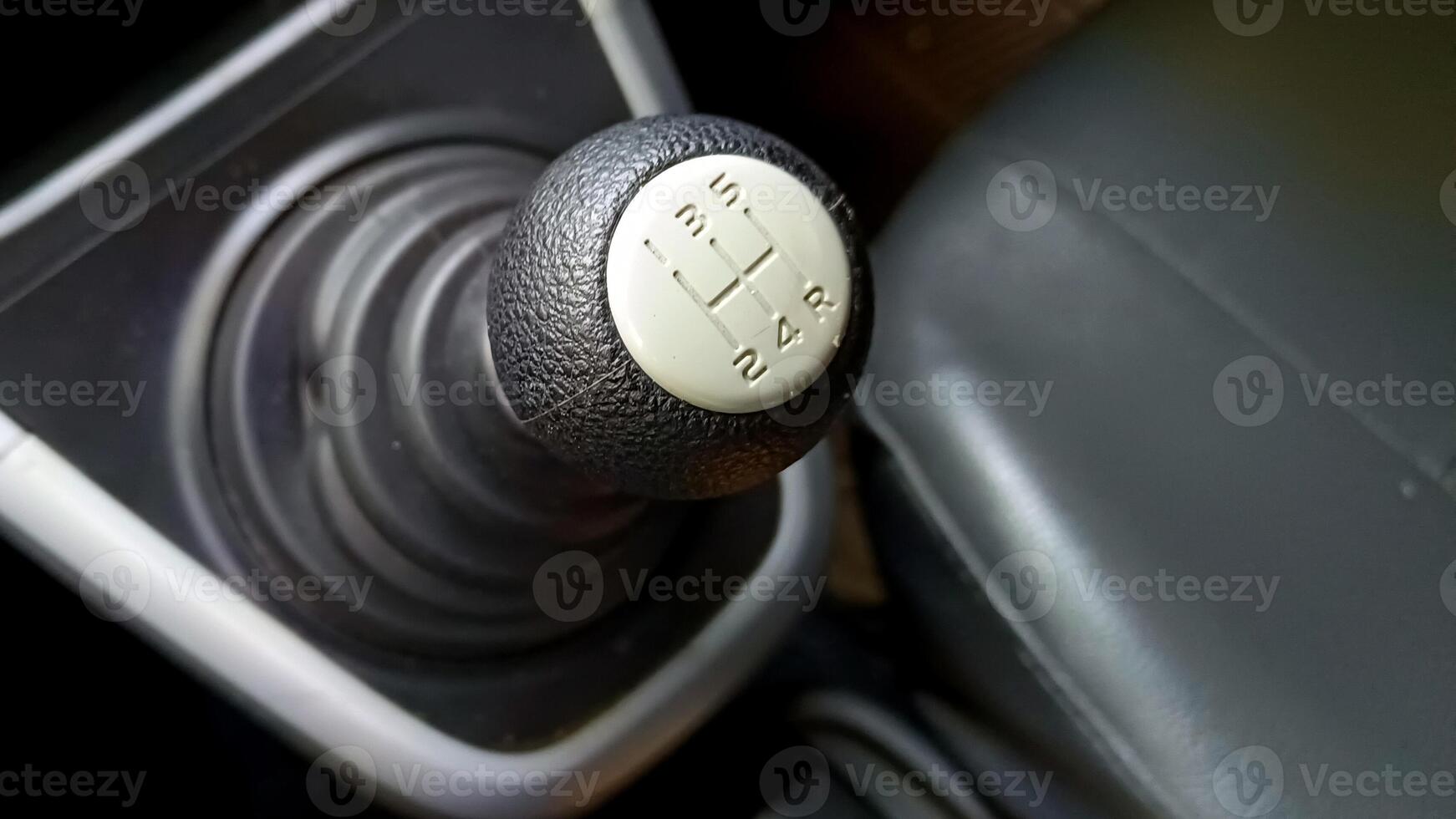 View of black manual car gear shift photo