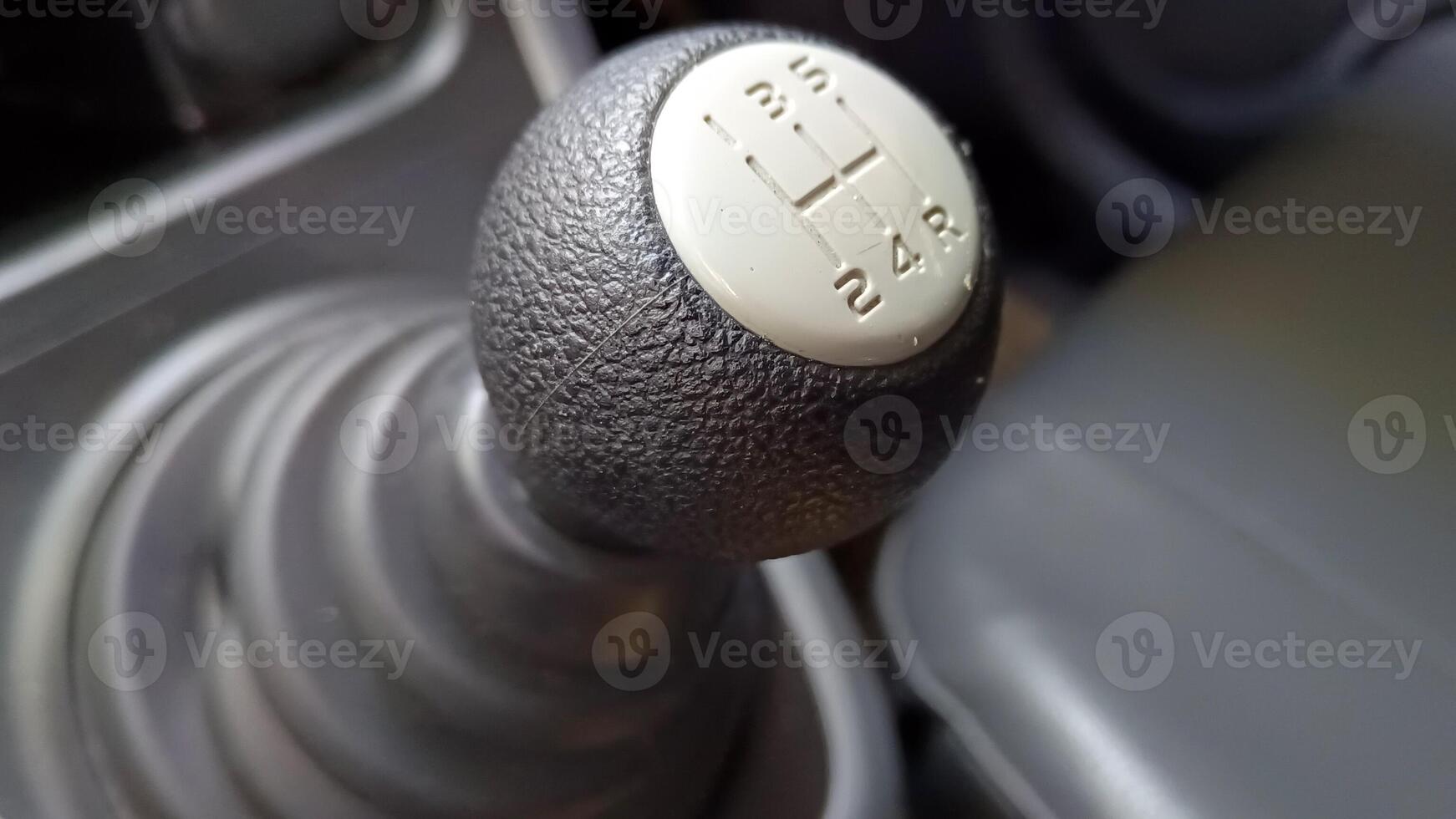 View of black manual car gear shift photo