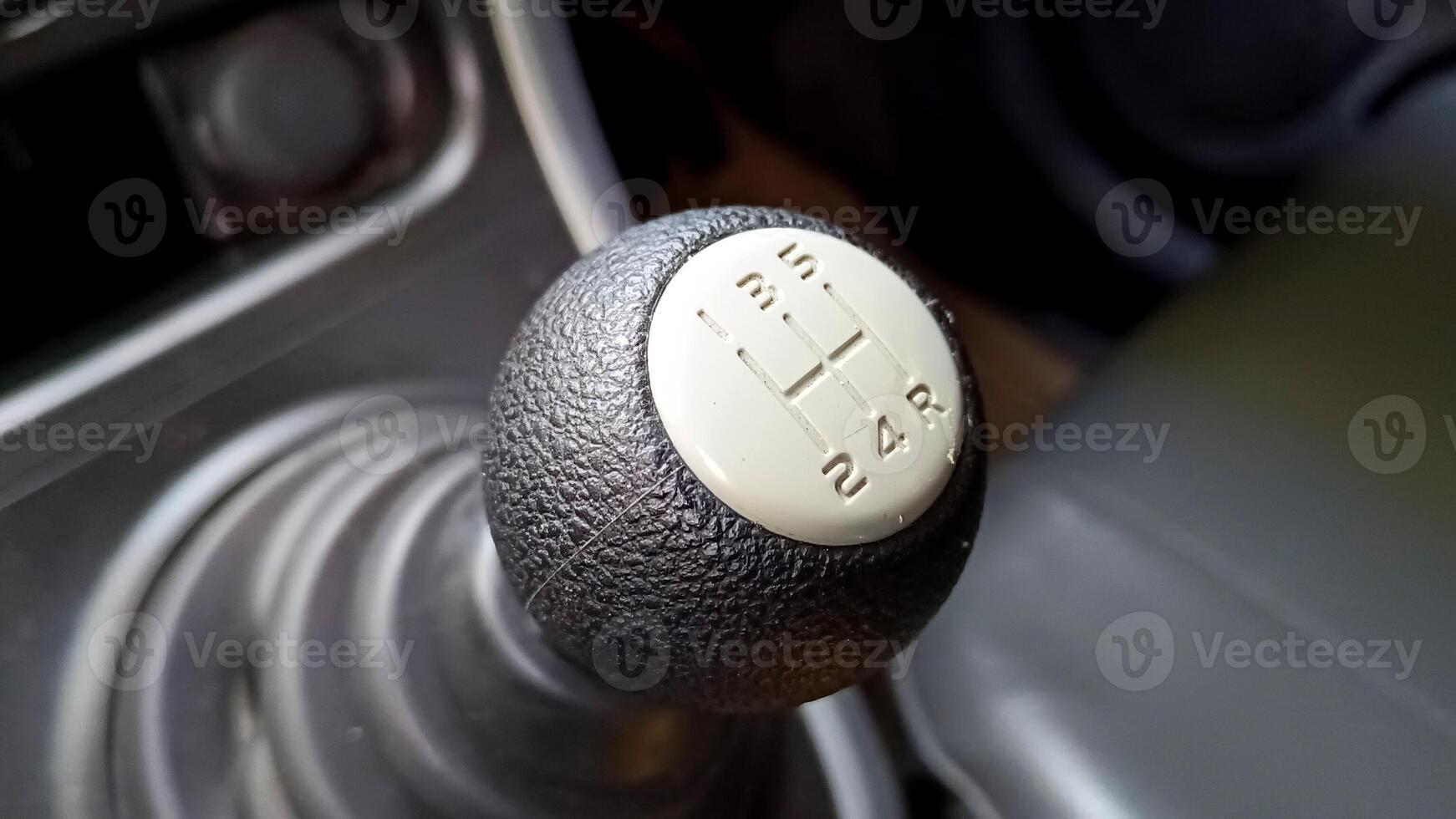 View of black manual car gear shift photo