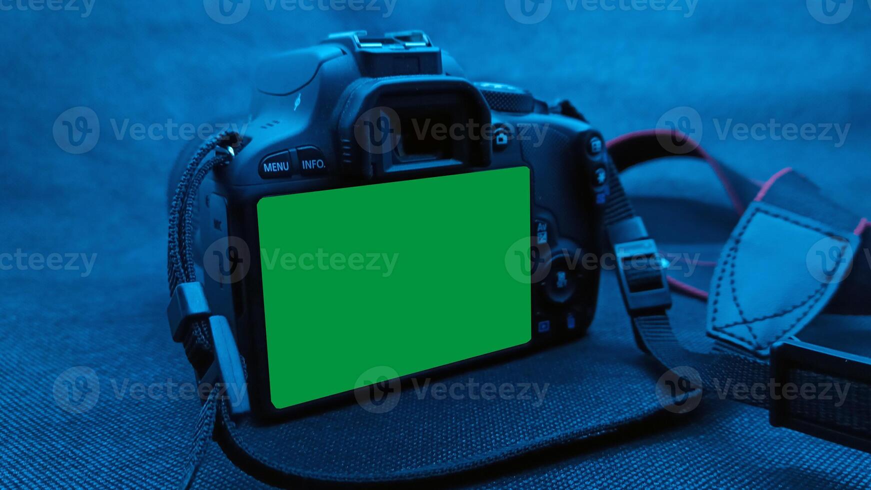 Close up view camera with blue effect photo