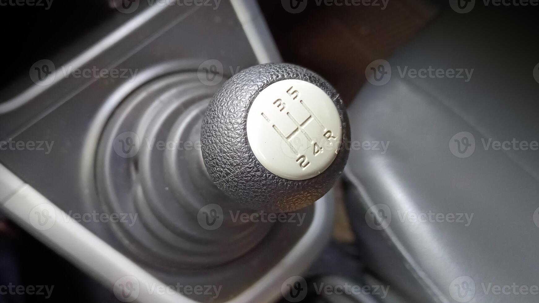 View of black manual car gear shift photo