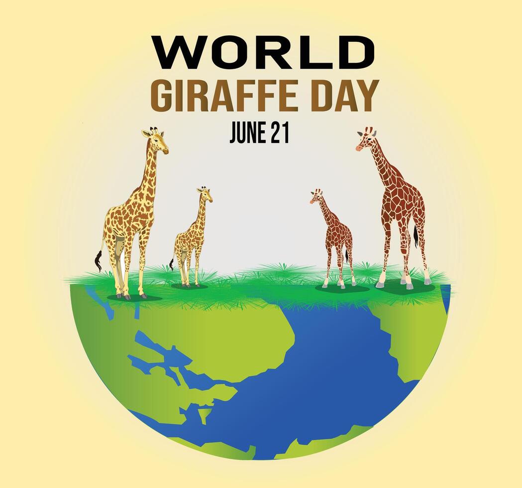 World Giraffe Day earth globe having giraffe standing on grass . Template for banner poster and card vector