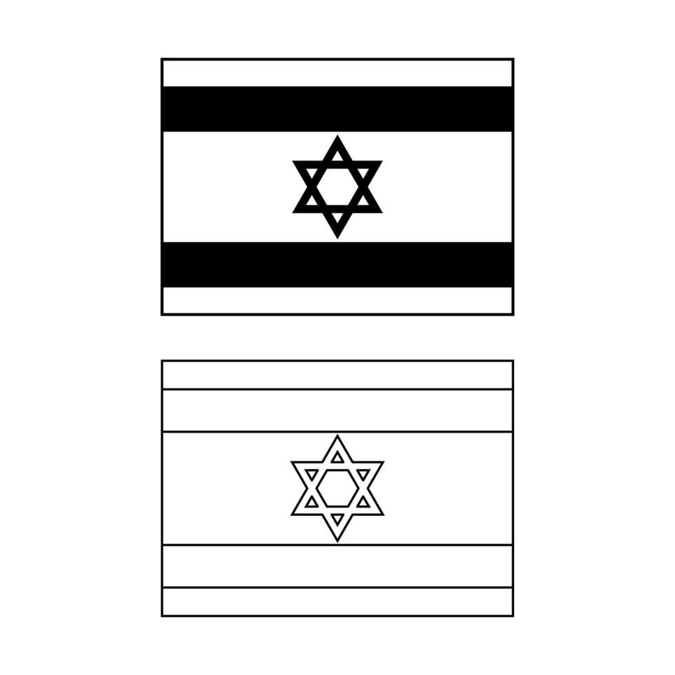 black white Flag of Israel icon set vector