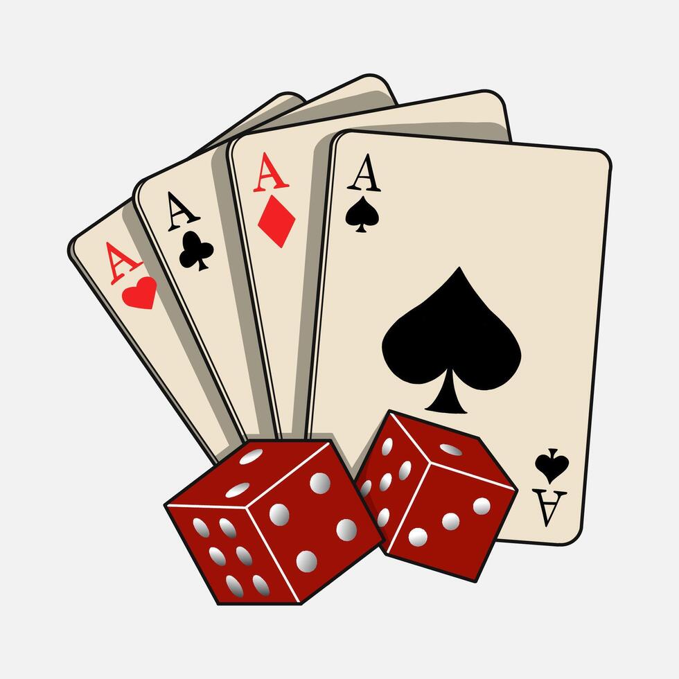 Playing cards poker ace and two red dice vector