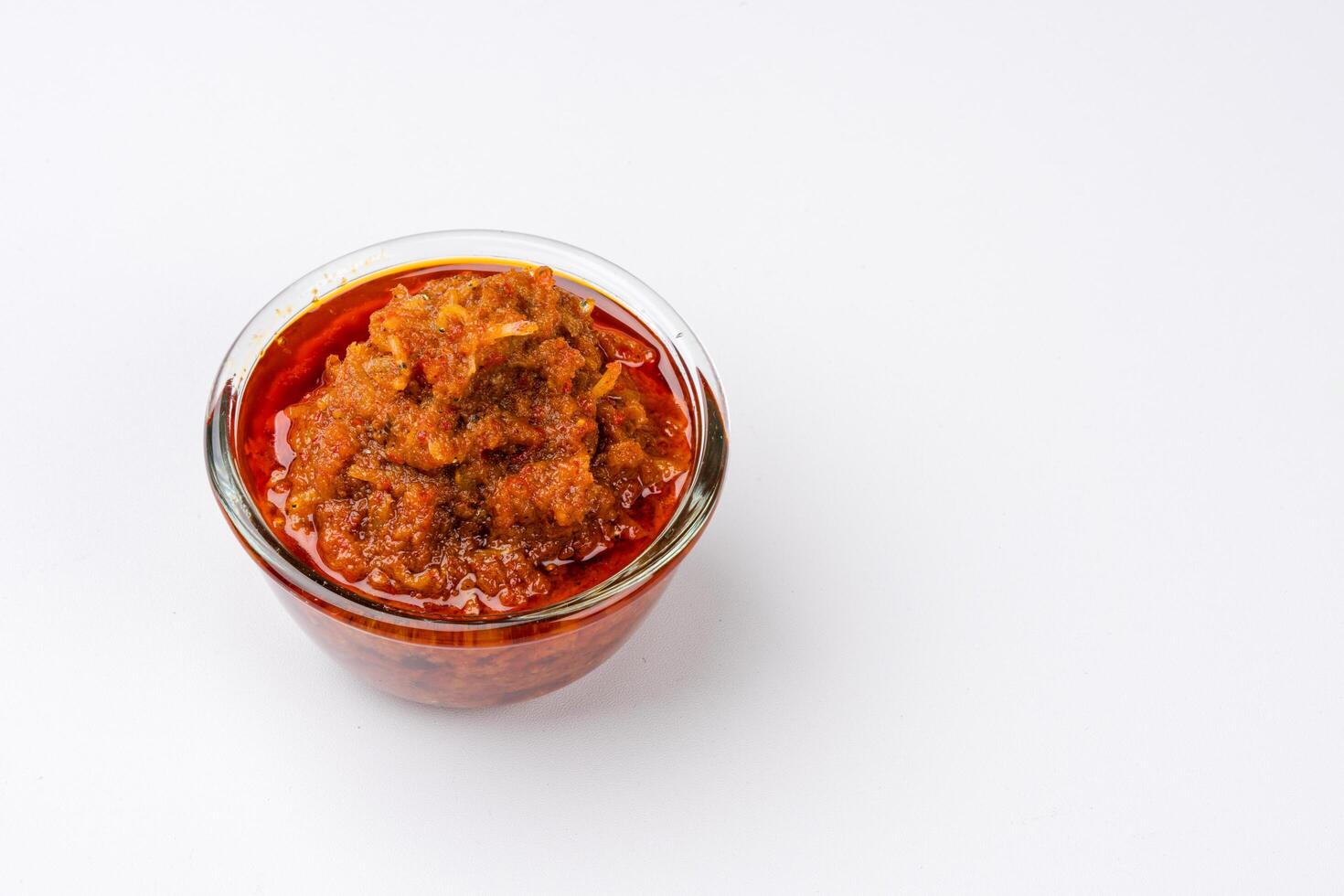 sambal ikan teri or anchovy chili is type of traditional cuisine from Indonesia. Indonesian chili sauce. photo