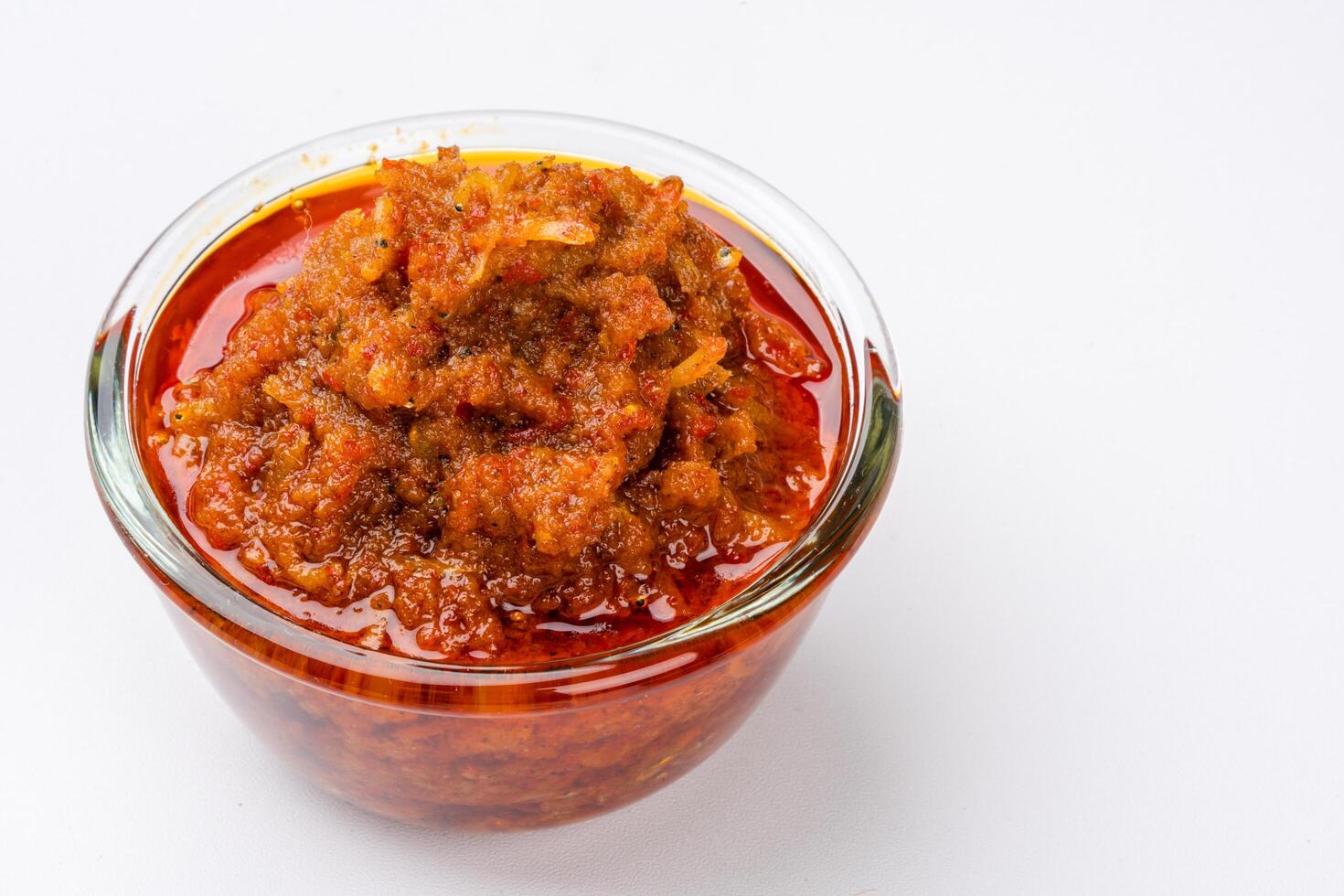 sambal ikan teri or anchovy chili is type of traditional cuisine from Indonesia. Indonesian chili sauce. photo