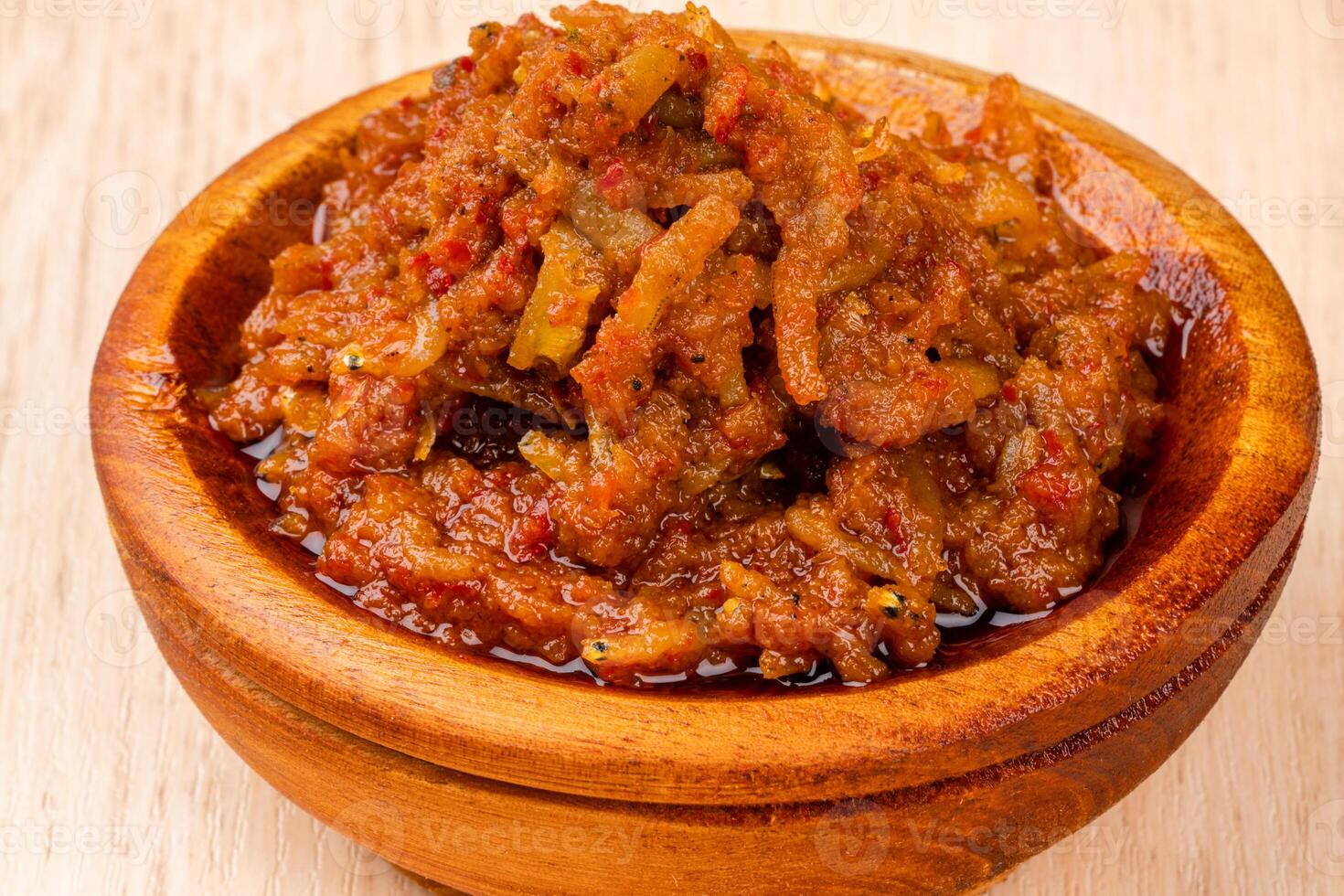 sambal ikan teri or anchovy chili is type of traditional cuisine from Indonesia. Indonesian chili sauce. photo