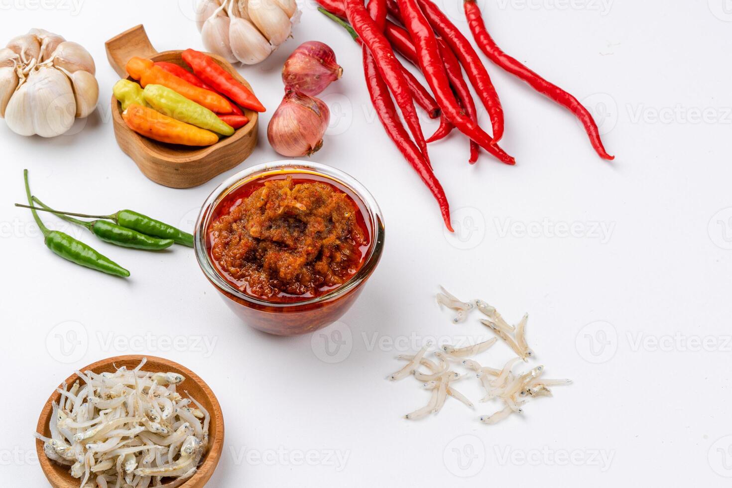 sambal ikan teri or anchovy chili is type of traditional cuisine from Indonesia. Indonesian chili sauce. photo
