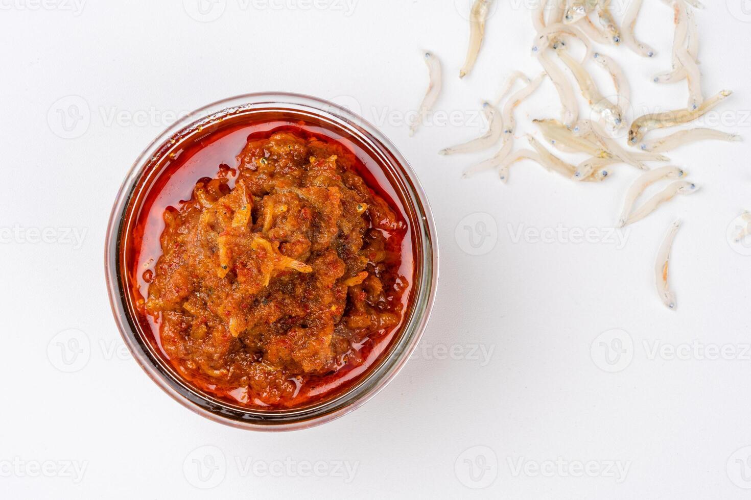 sambal ikan teri or anchovy chili is type of traditional cuisine from Indonesia. Indonesian chili sauce. photo