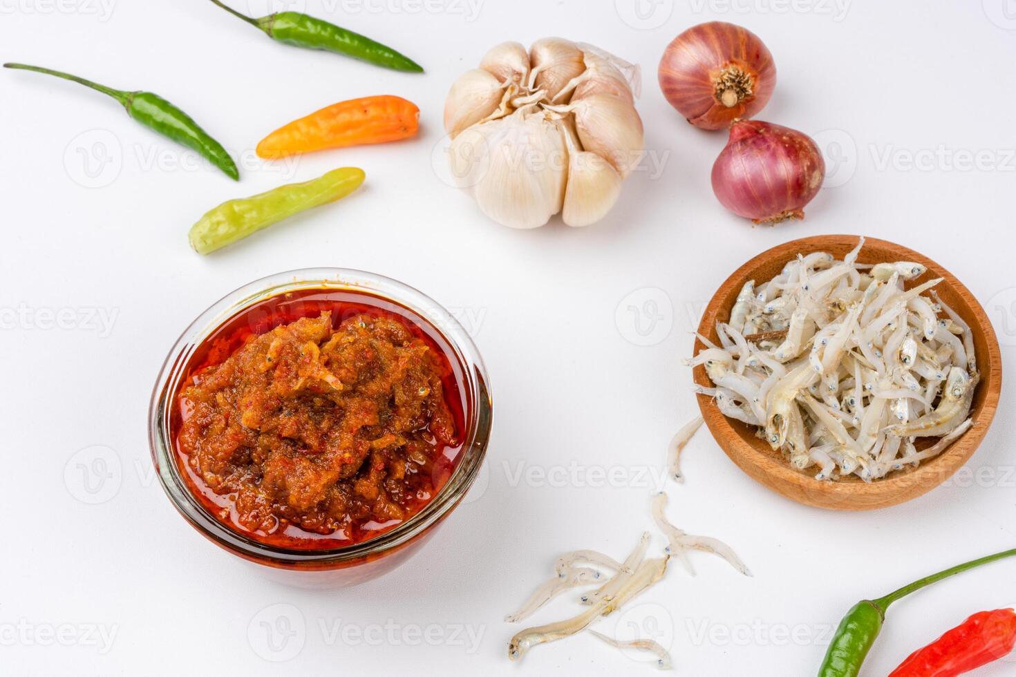 sambal ikan teri or anchovy chili is type of traditional cuisine from Indonesia. Indonesian chili sauce. photo