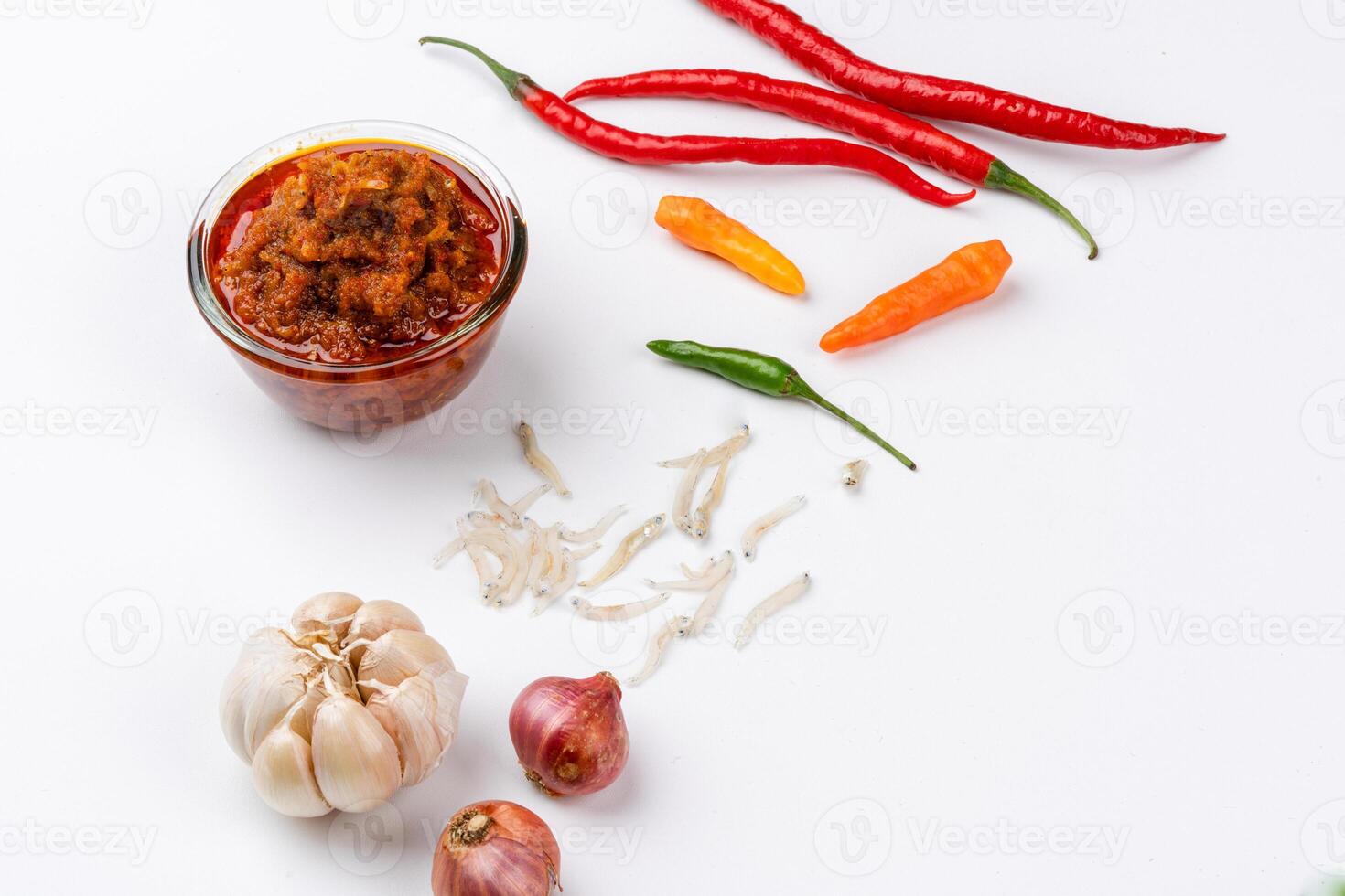 sambal ikan teri or anchovy chili is type of traditional cuisine from Indonesia. Indonesian chili sauce. photo
