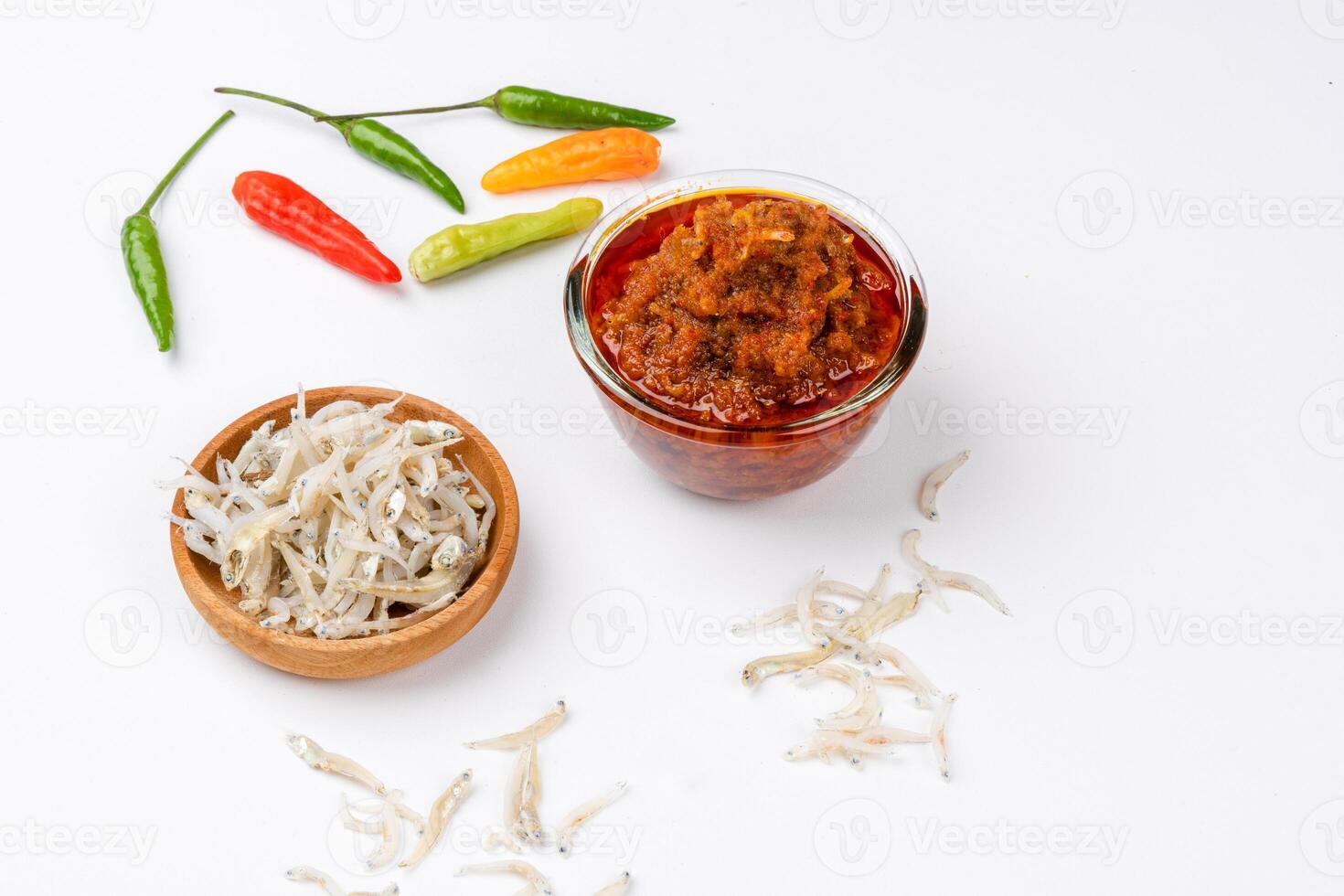 sambal ikan teri or anchovy chili is type of traditional cuisine from Indonesia. Indonesian chili sauce. photo