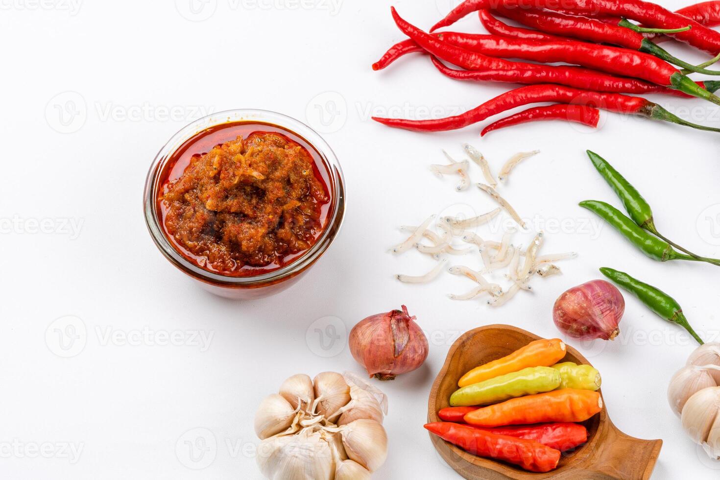 sambal ikan teri or anchovy chili is type of traditional cuisine from Indonesia. Indonesian chili sauce. photo
