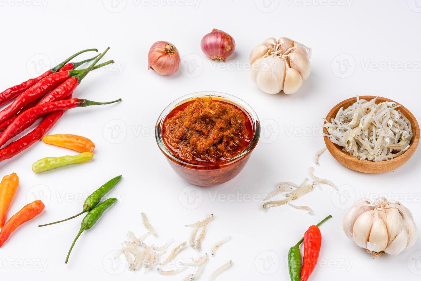 sambal ikan teri or anchovy chili is type of traditional cuisine from Indonesia. Indonesian chili sauce. photo
