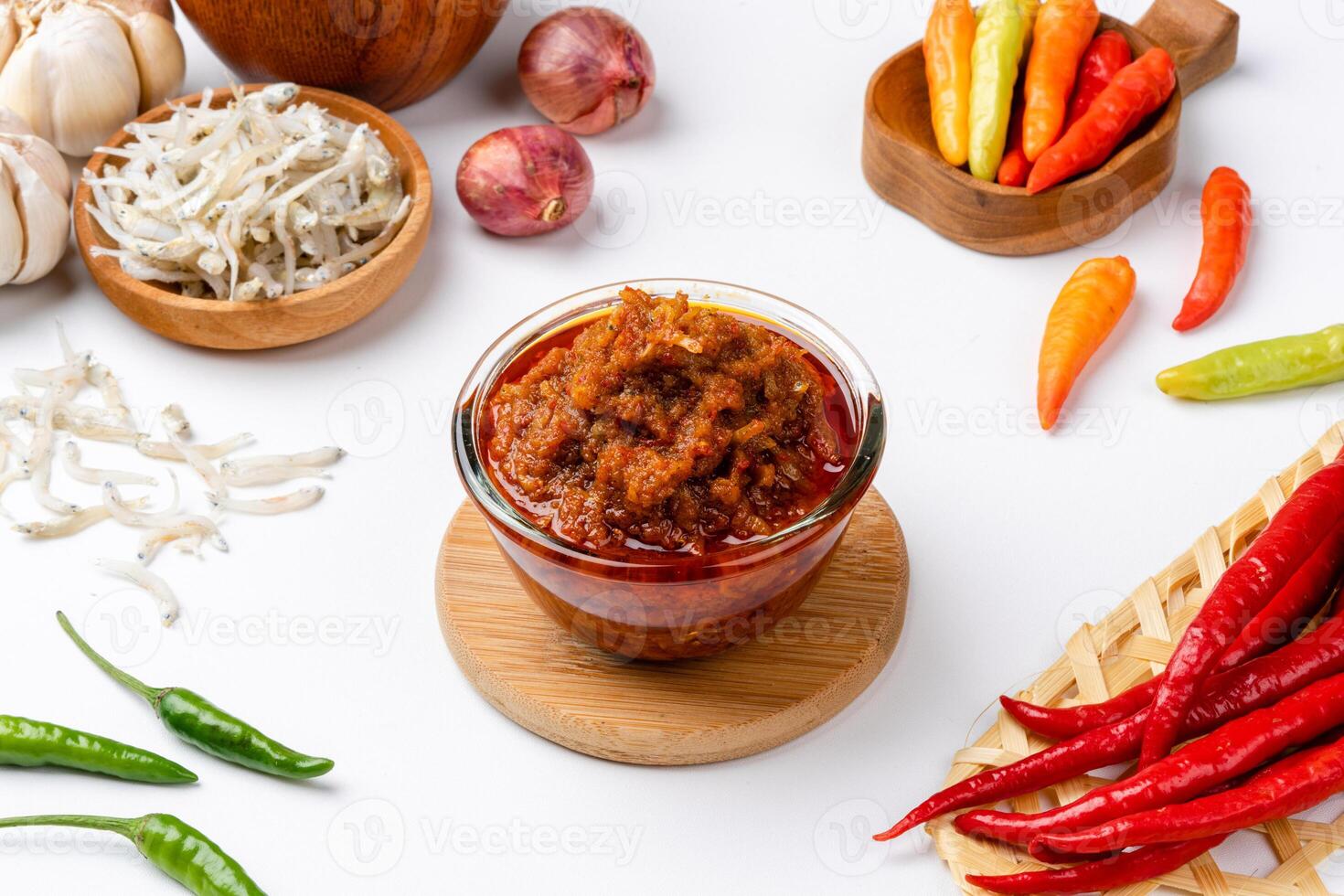 sambal ikan teri or anchovy chili is type of traditional cuisine from Indonesia. Indonesian chili sauce. photo