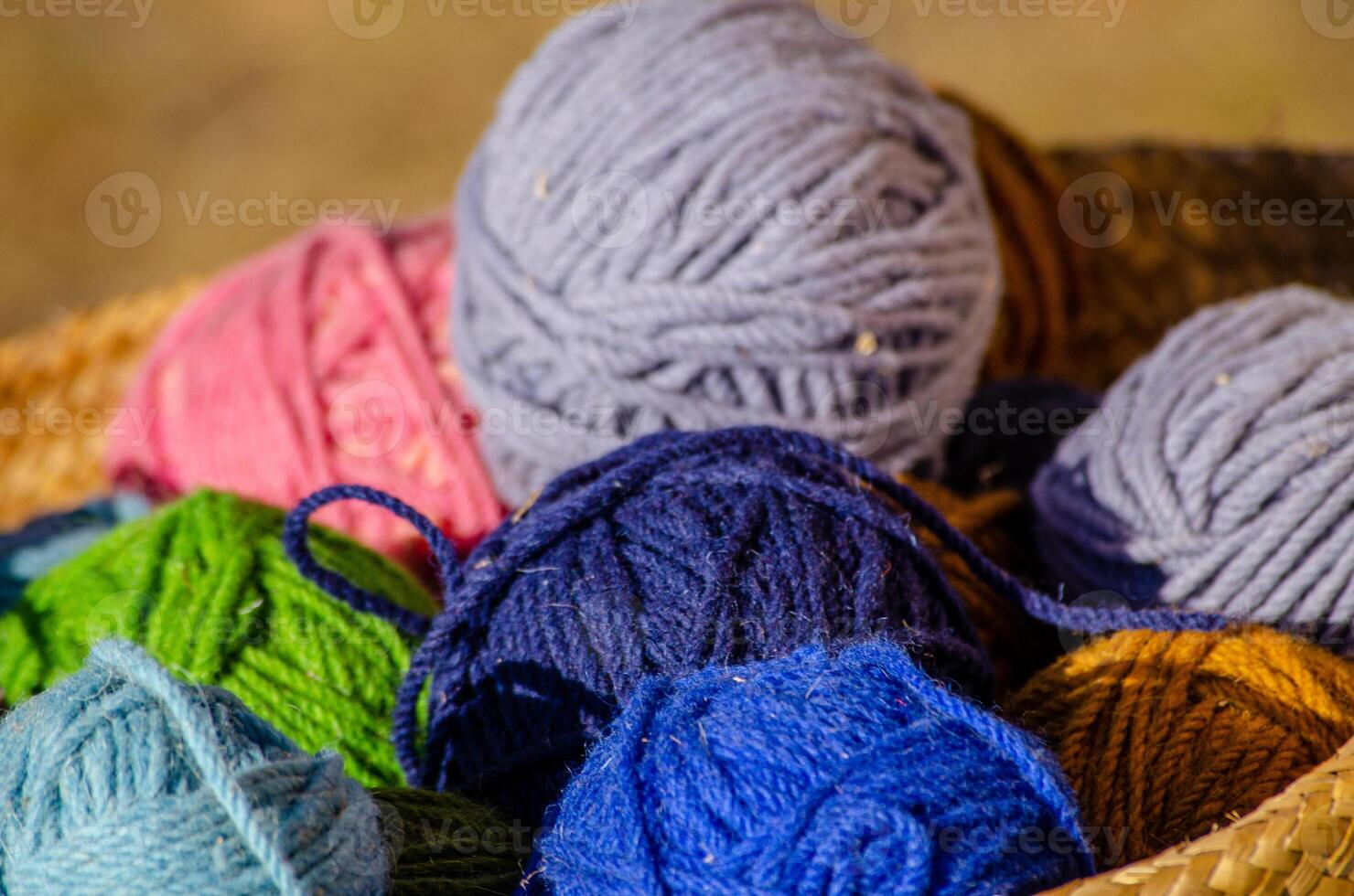 selective focus, balls of wool in different colors photo