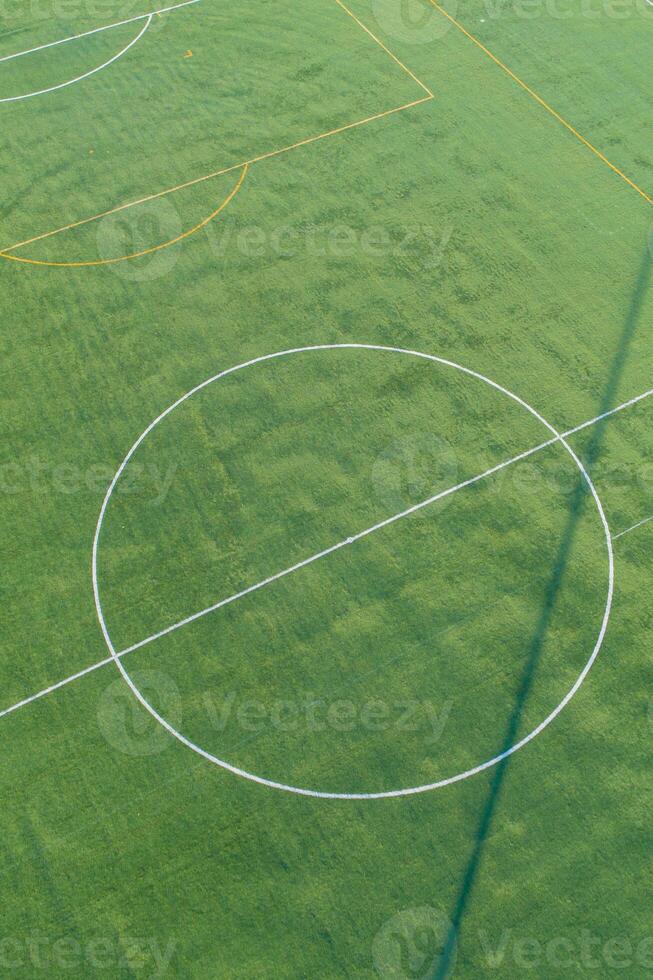 drone aerial view of a soccer field photo