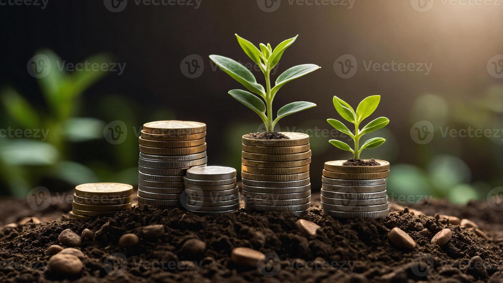 A seedling sprouting on a coin on the ground symbolizes green investment and financial growth highlighting the idea of raising funds for sustainable investments photo