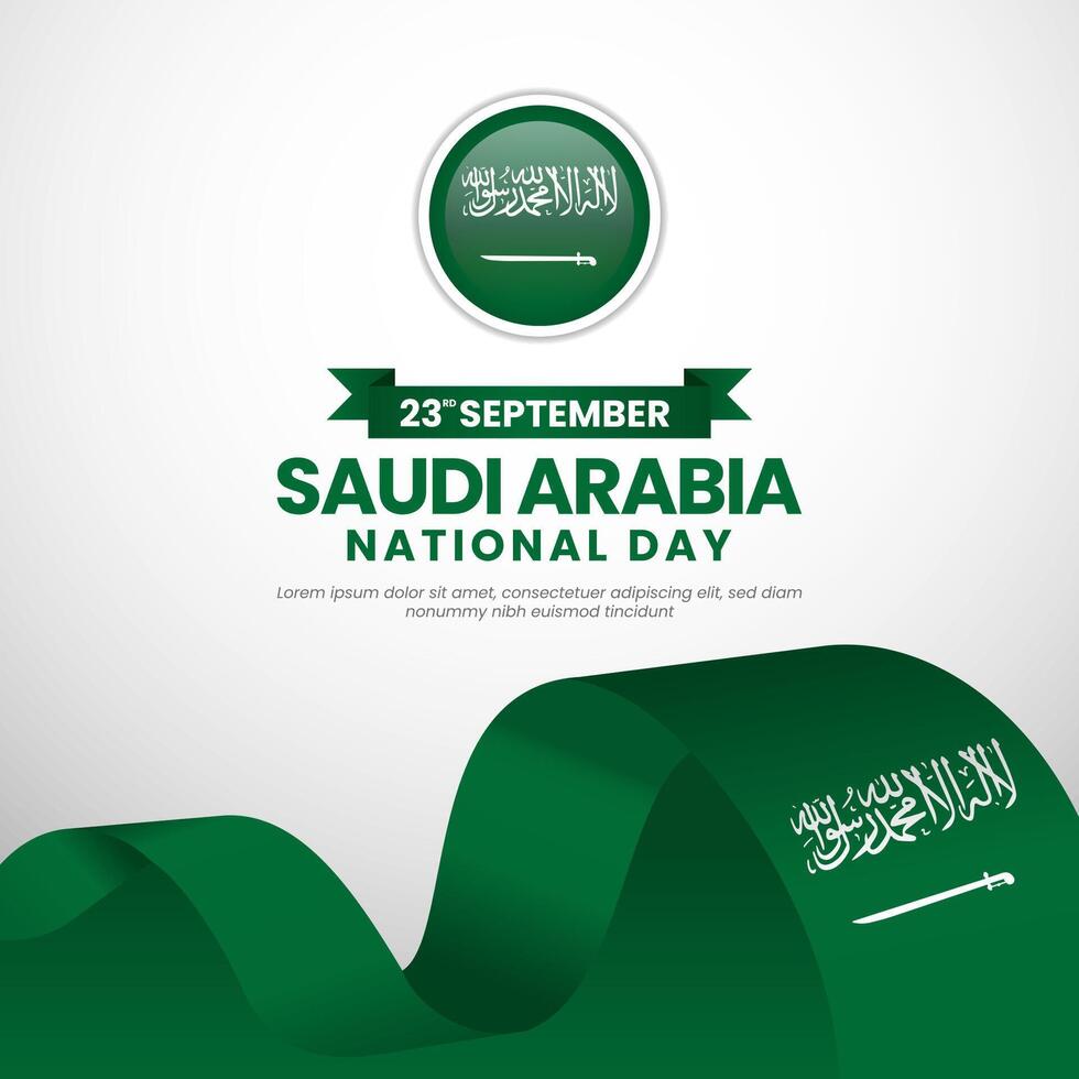 Saudi Arabia independence day waving ribbon flag copy space background design vector