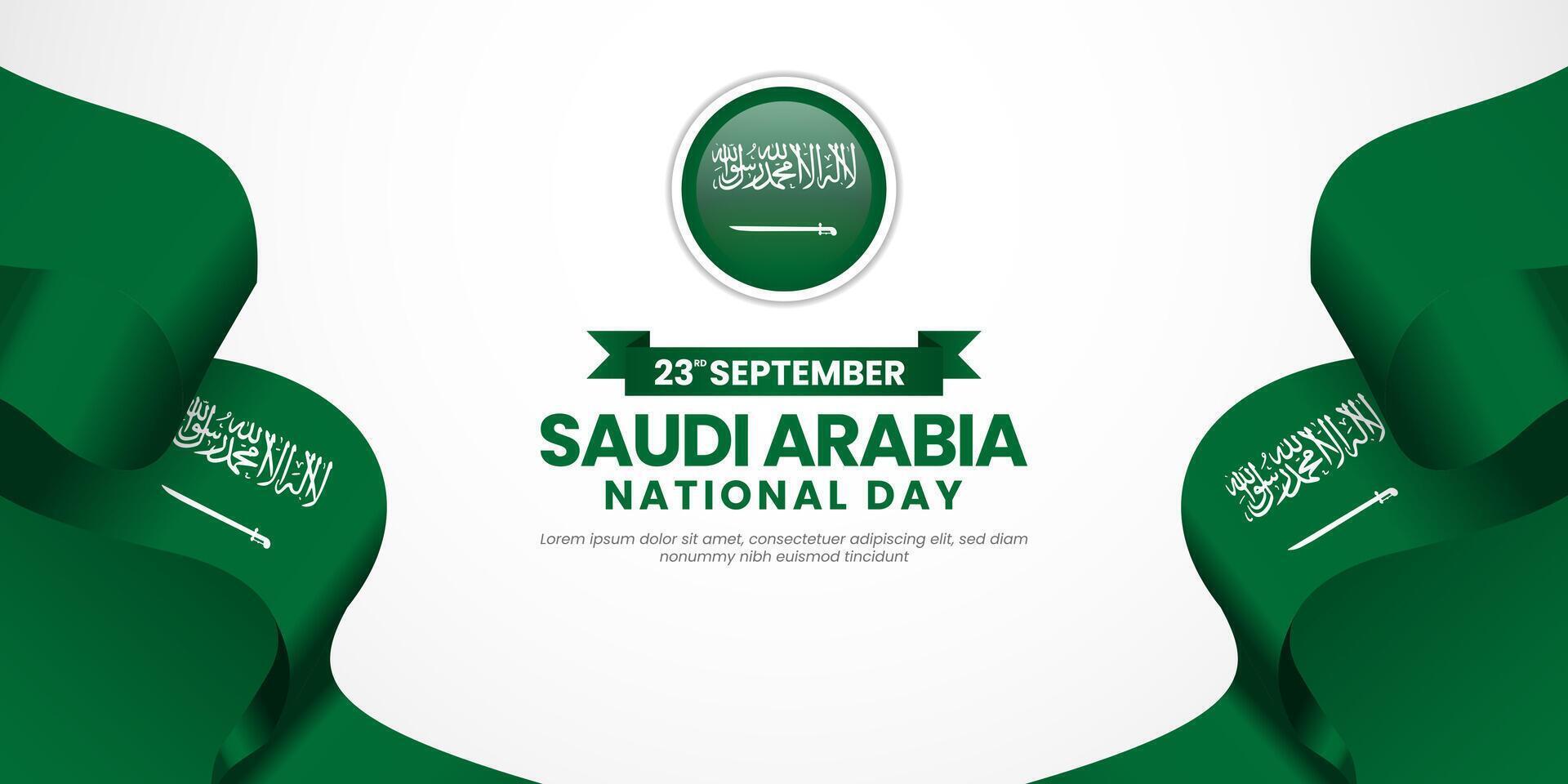 Saudi Arabia 3D waving ribbon flag background design. Template for Saudi independence day vector