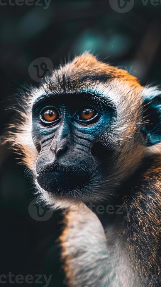 Close-up portrait of monkey with intense gaze photo