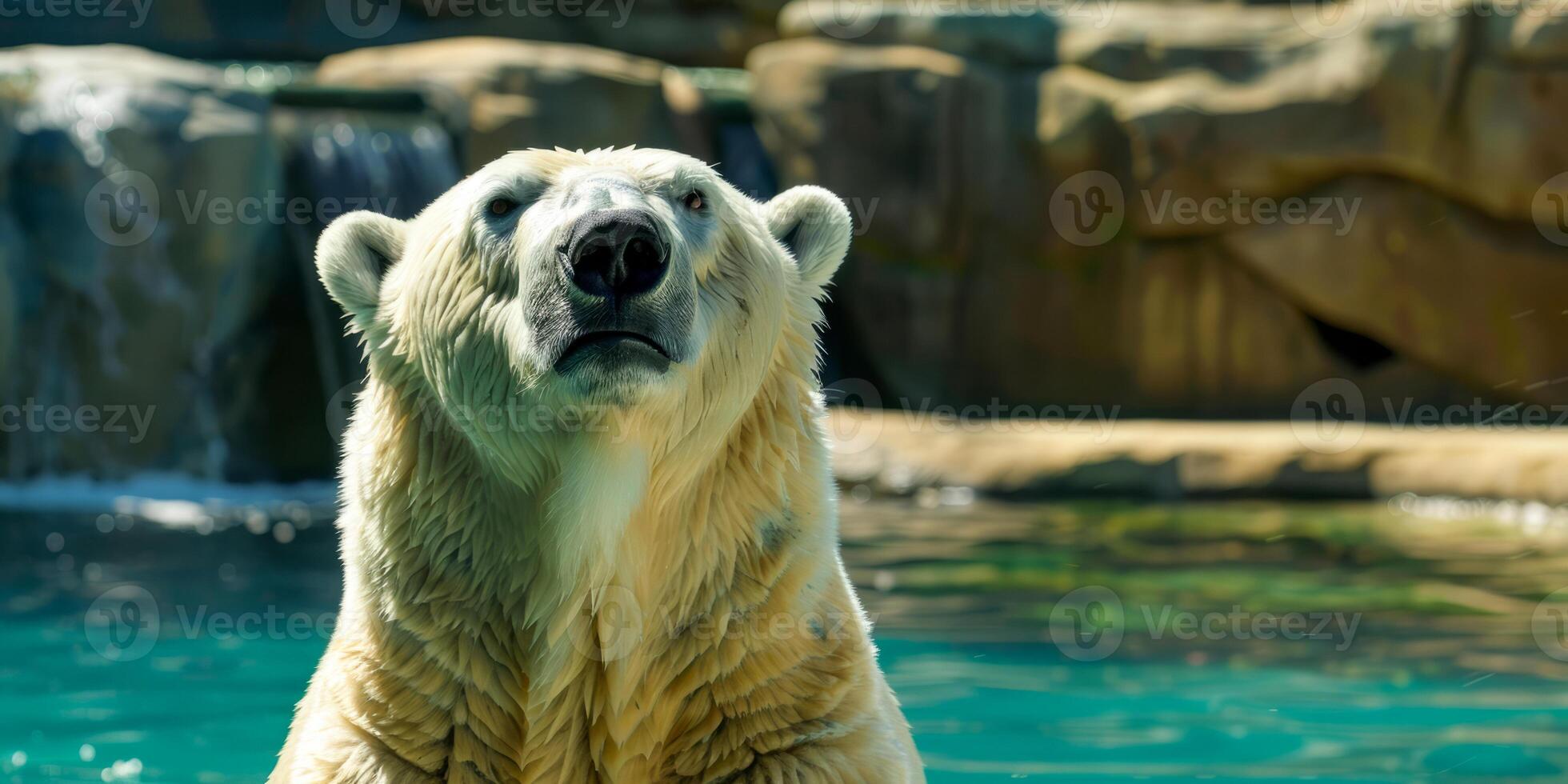 Polar bear in zoo habitat photo