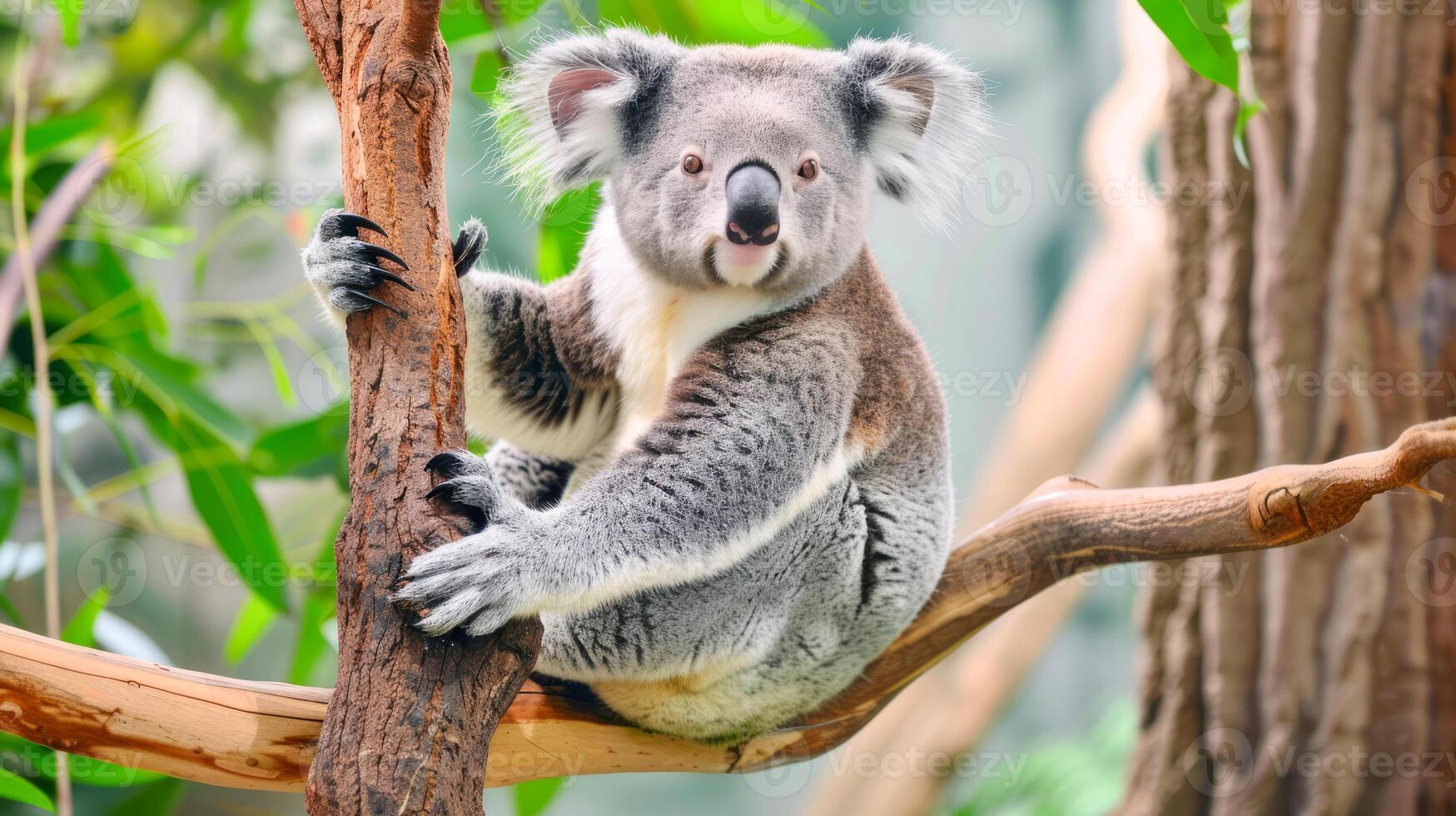 Cute koala sitting on a tree branch in its natural habitat photo