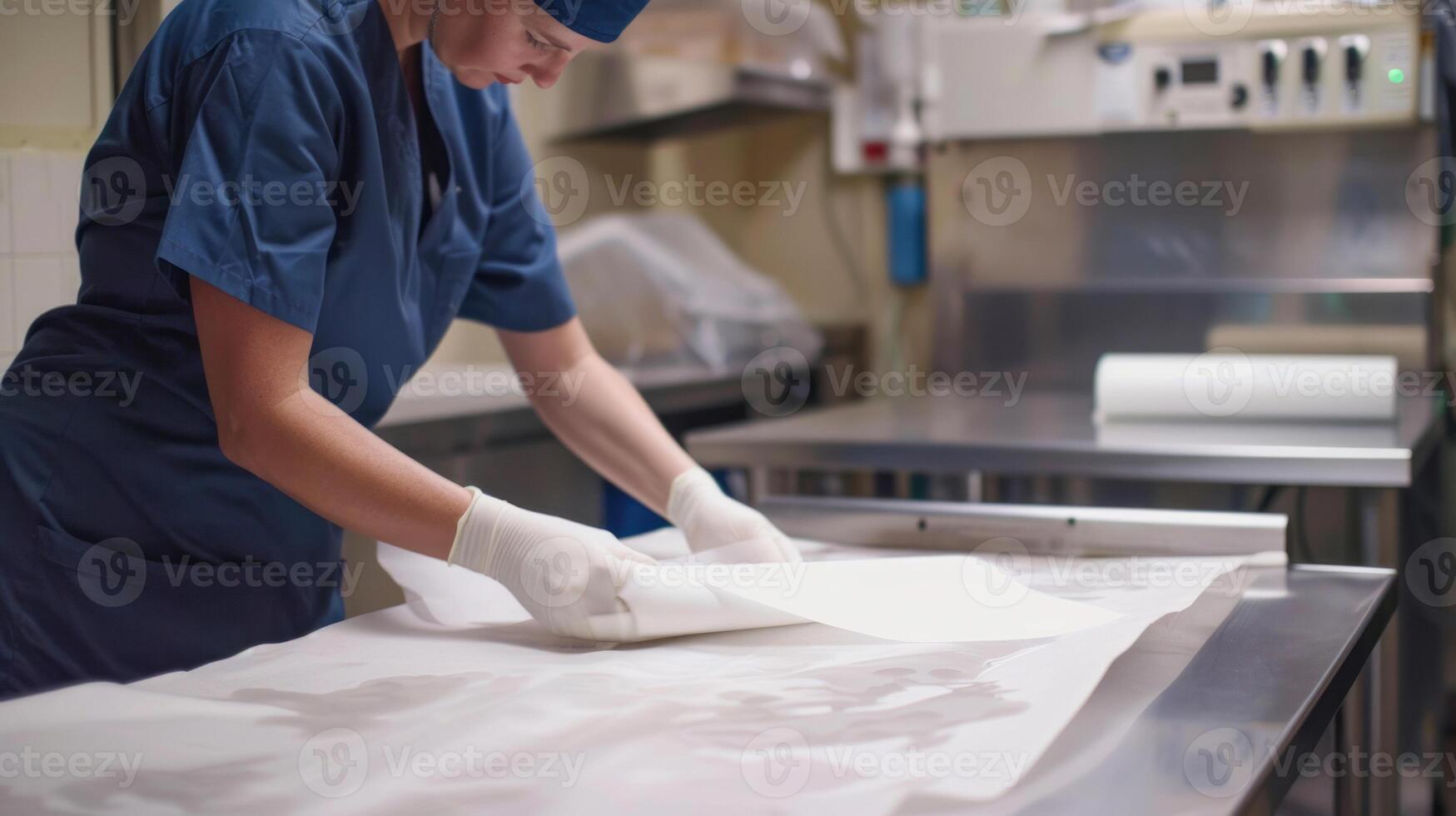 Professional chef preparing kitchen work surface with care photo