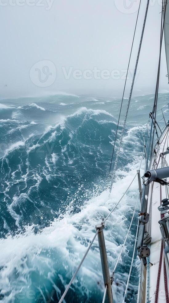Yacht enduring fierce storm in open waters photo