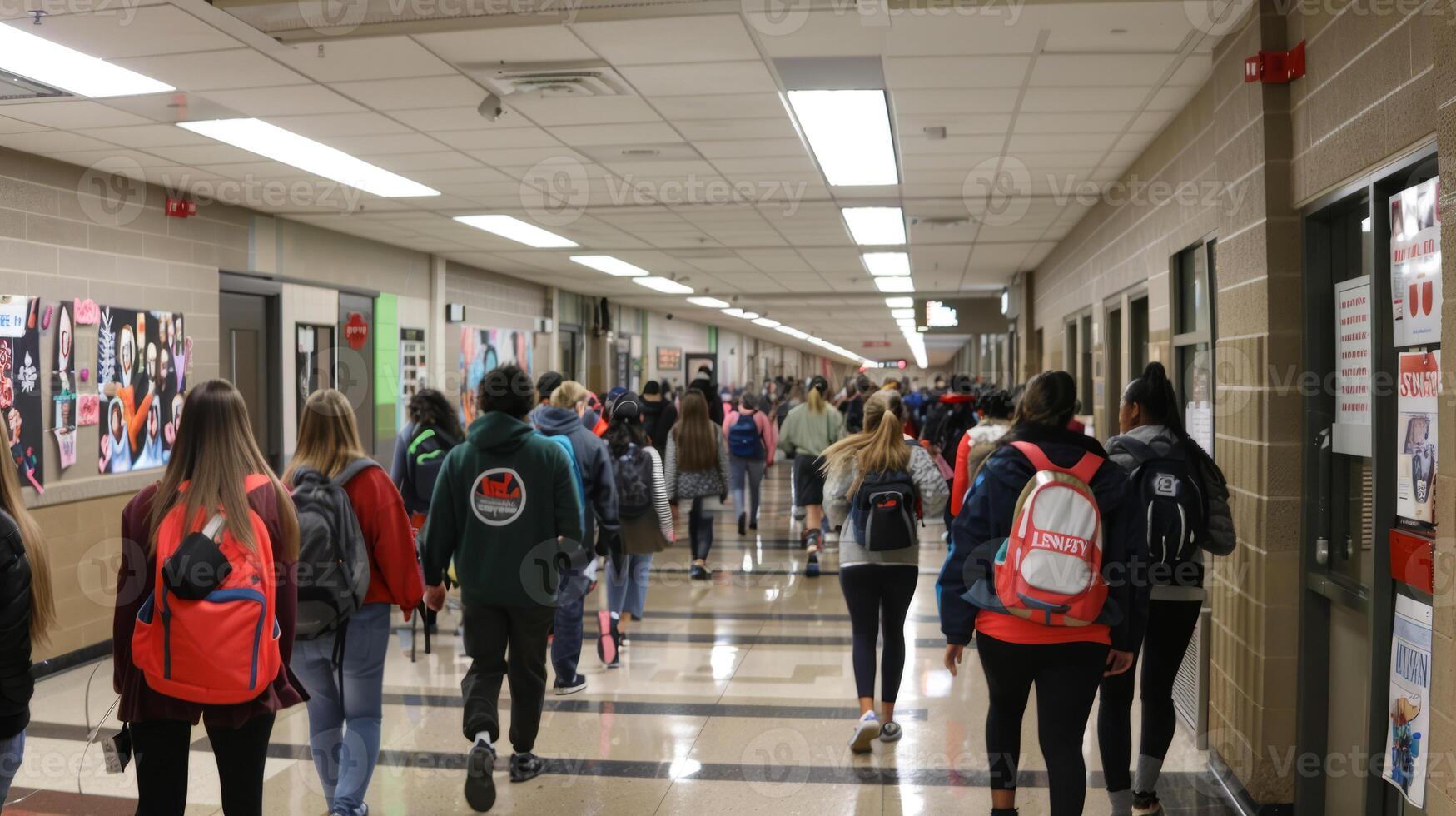 High school hallway crowded with students photo