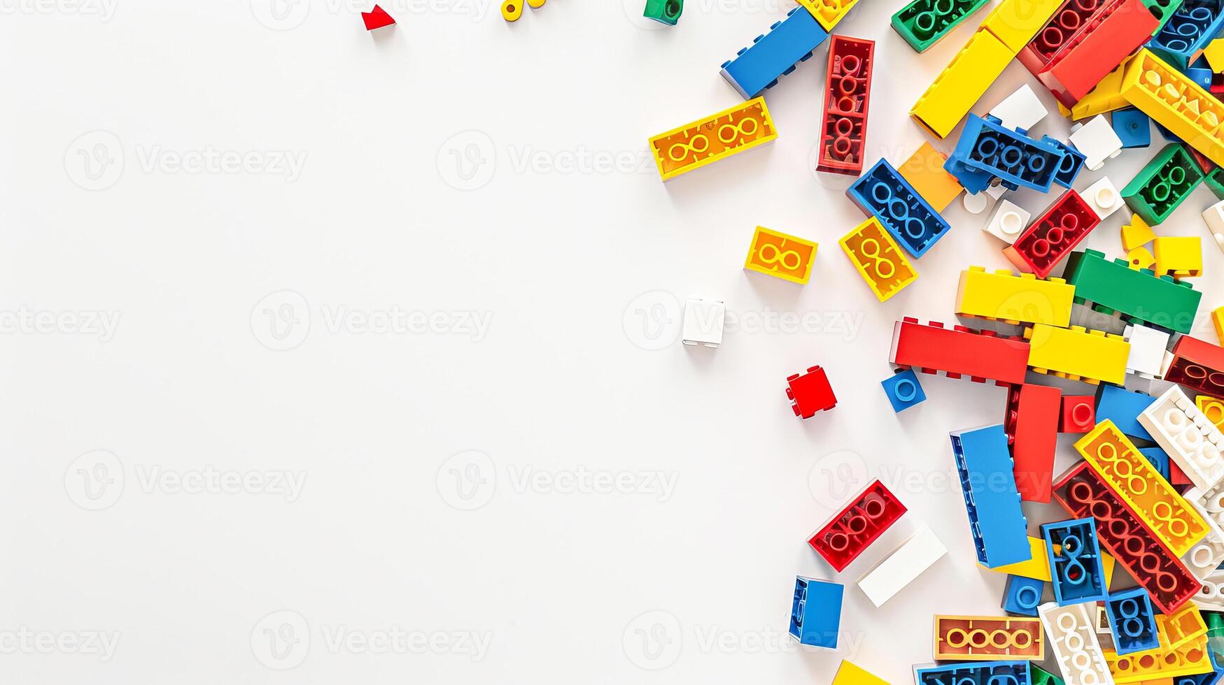Scattered colorful building blocks on white background photo