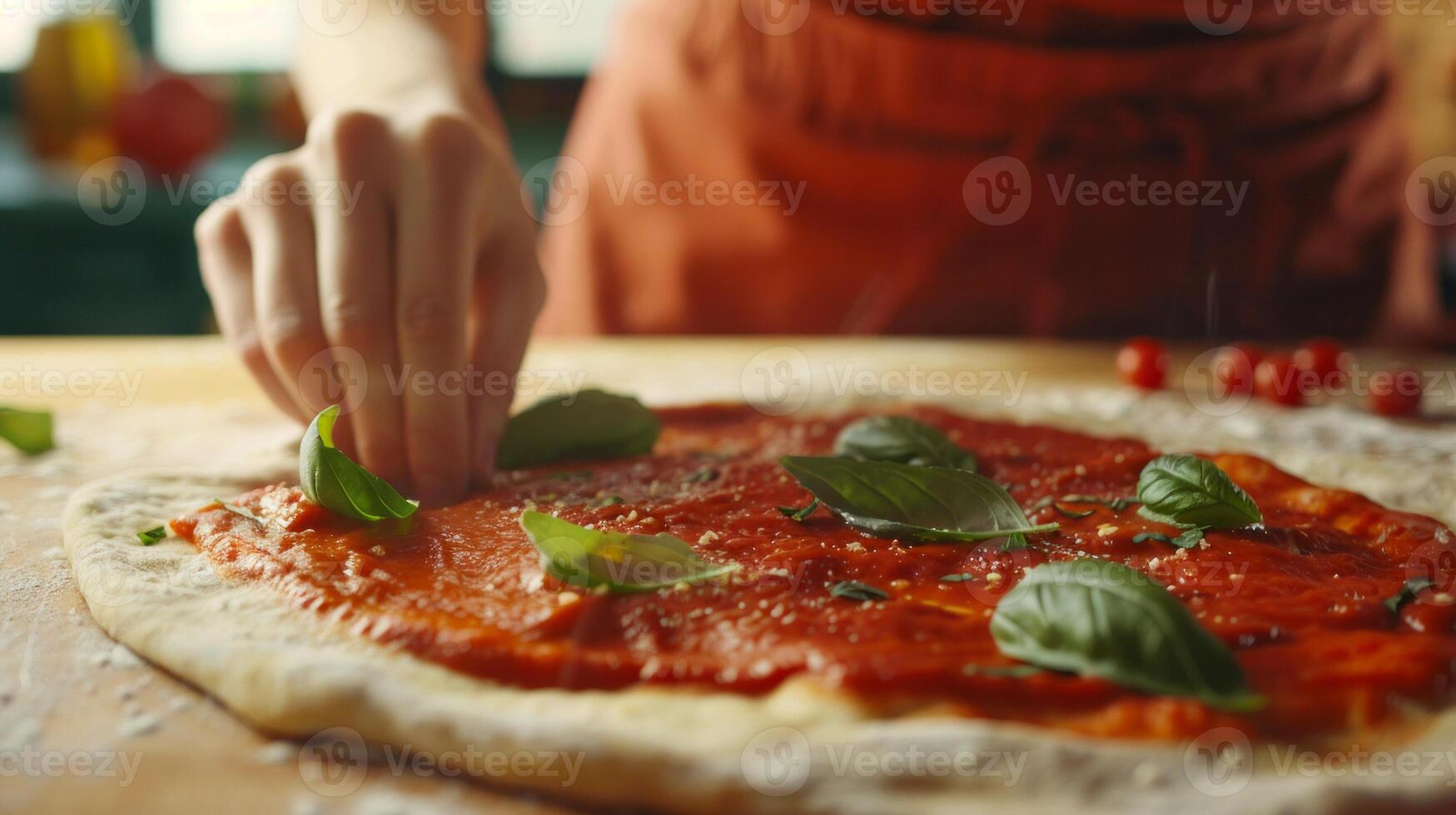 Preparing homemade pizza with fresh ingredients photo