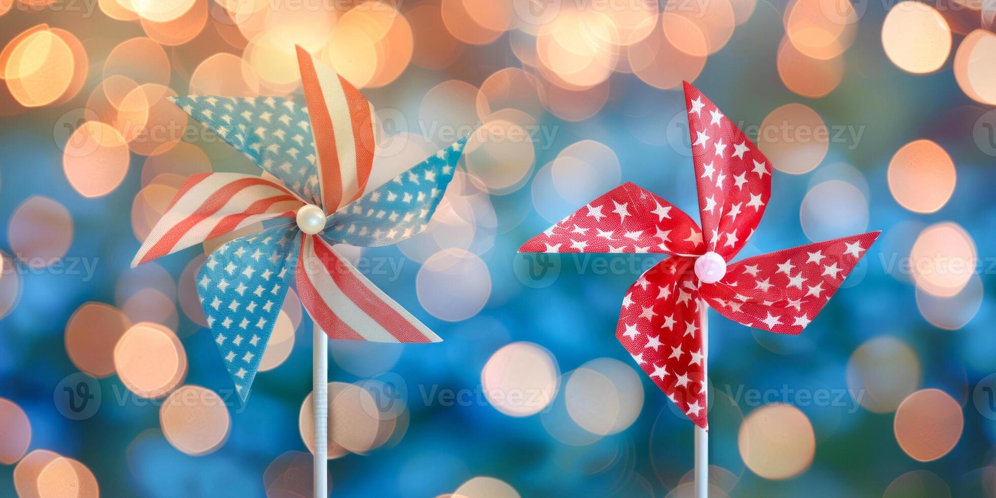 American flag themed pinwheels with bokeh background photo
