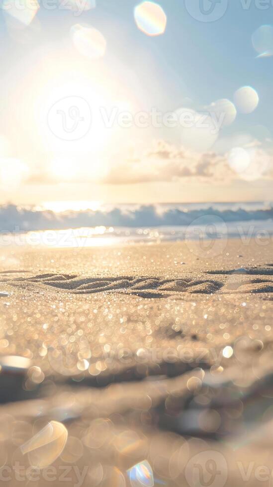 Labor Day Message on Sandy Beach with Bokeh Effect photo