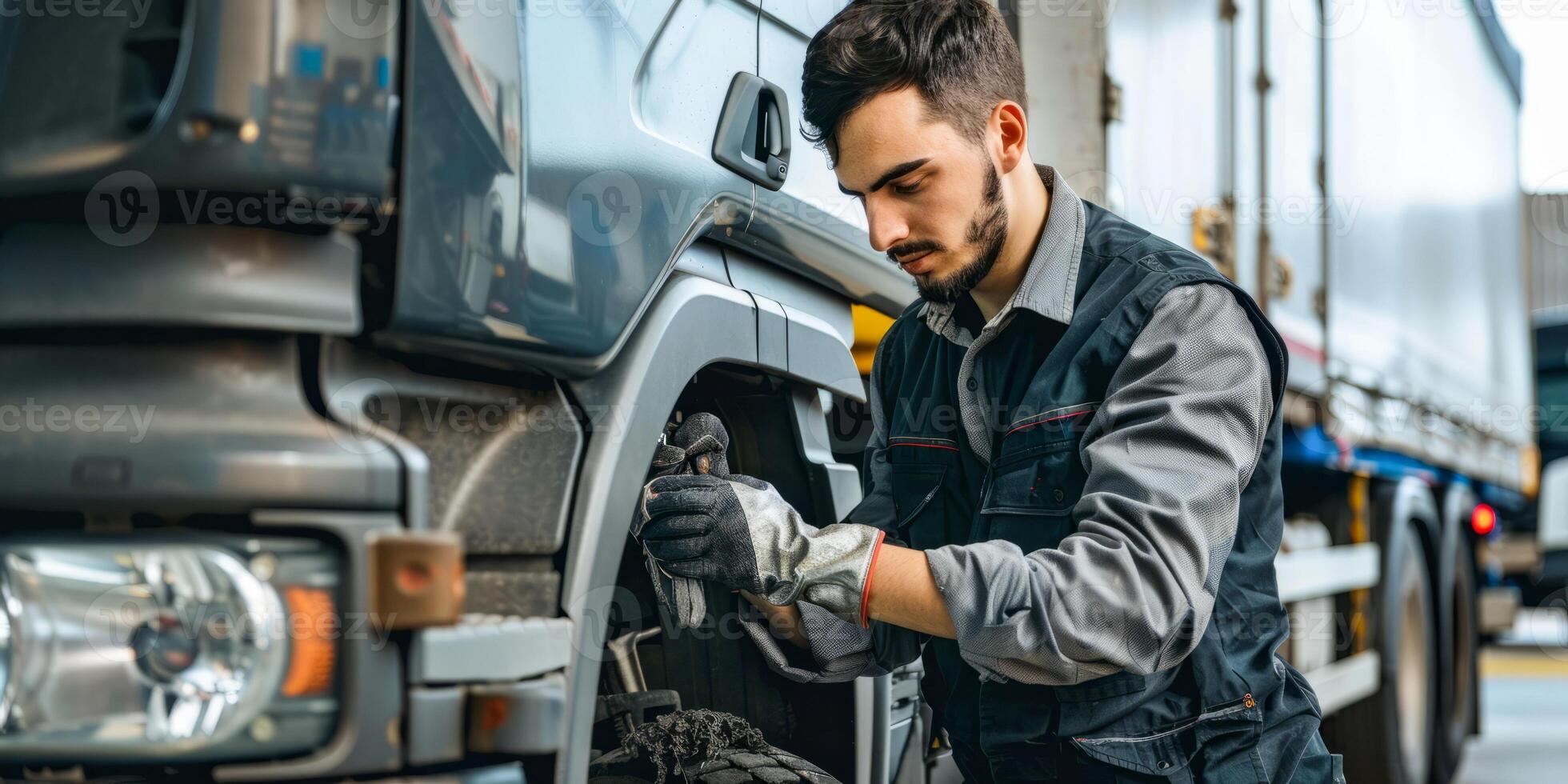 Mechanic Working on Truck Maintenance in America photo