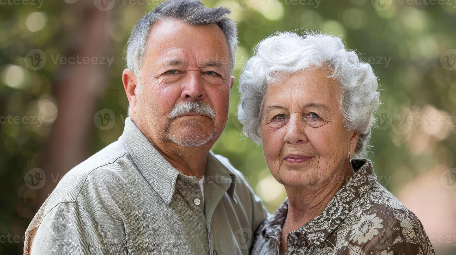 Senior couple posing outdoors photo