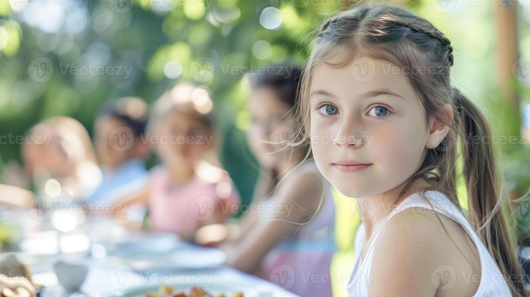 Young girl at outdoor family gathering photo