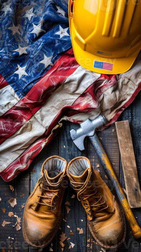 Construction Gear and American Flag for Labor Day photo