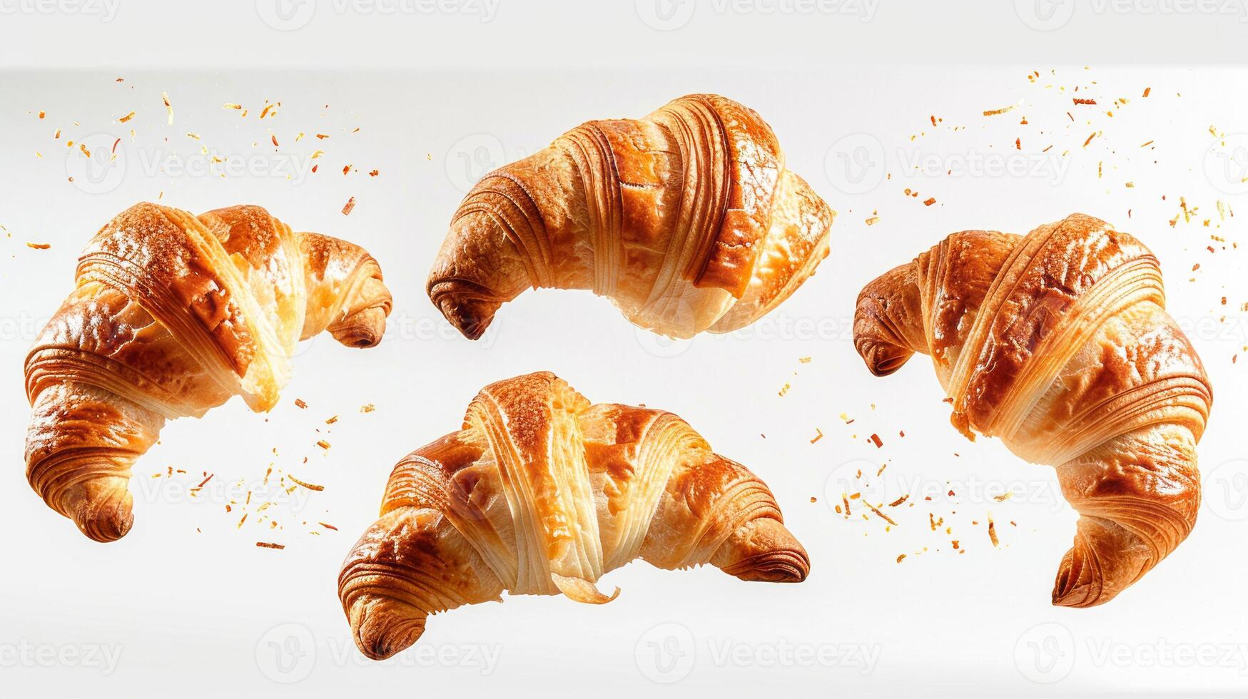 Four Golden Croissants in Midair photo