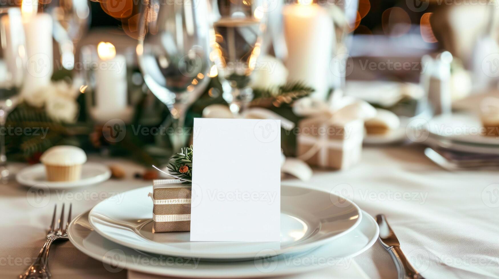 Sophisticated dining table arrangement with blank card photo