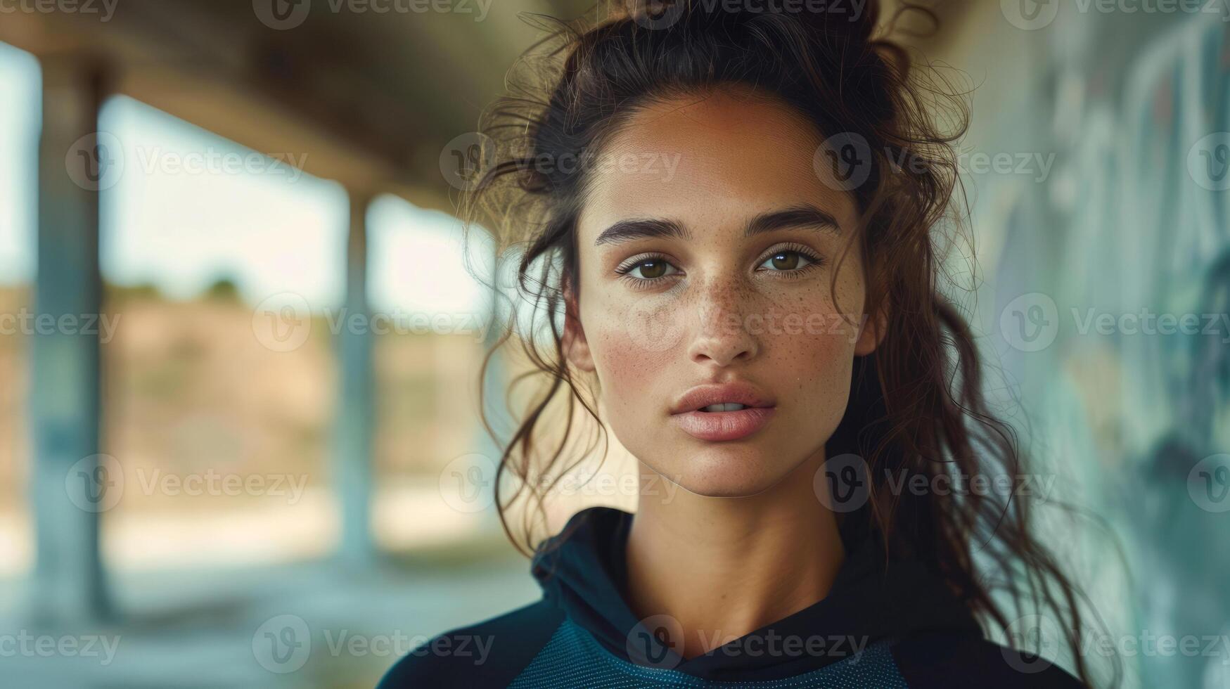 Portrait of beautiful athletic girl in sportswear with natural look photo