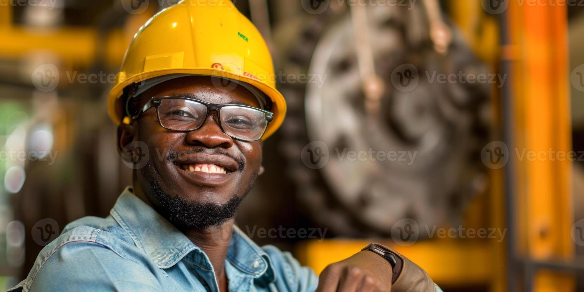 Confident African Male Engineer in Factory Setting photo