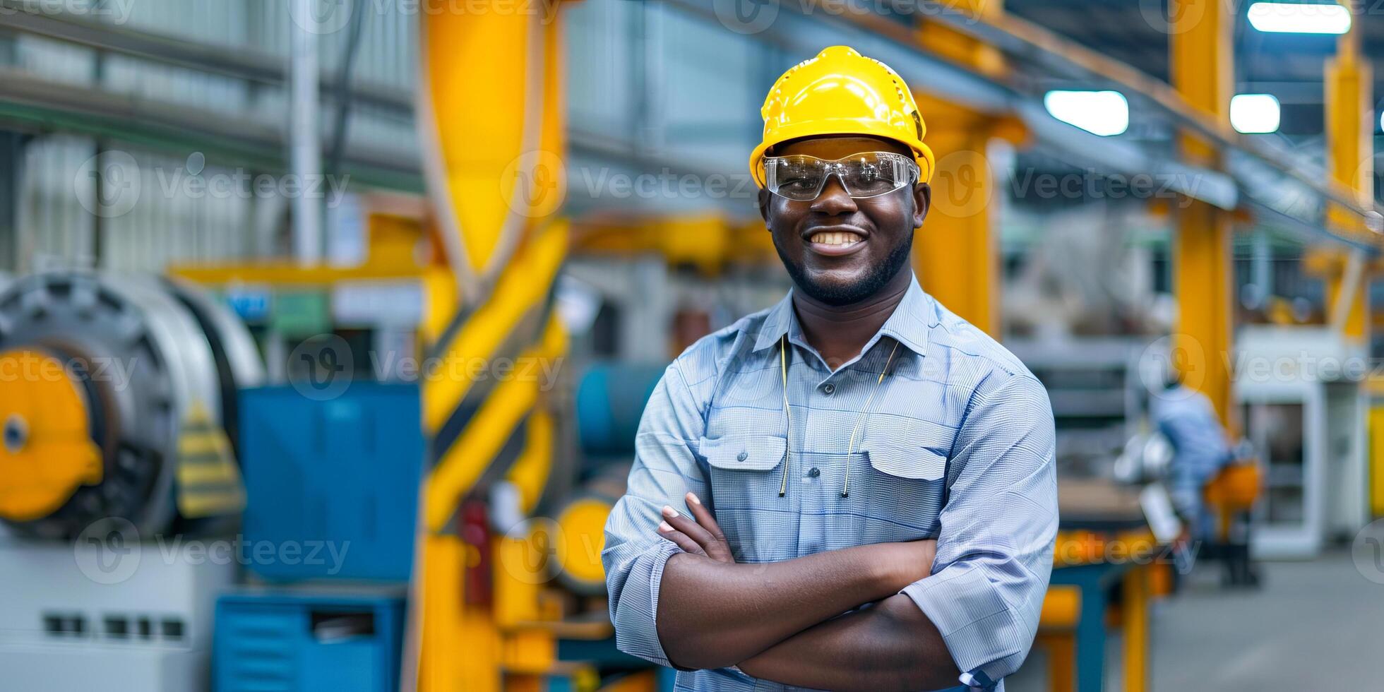 African Engineer Working with Equipment in Factory photo