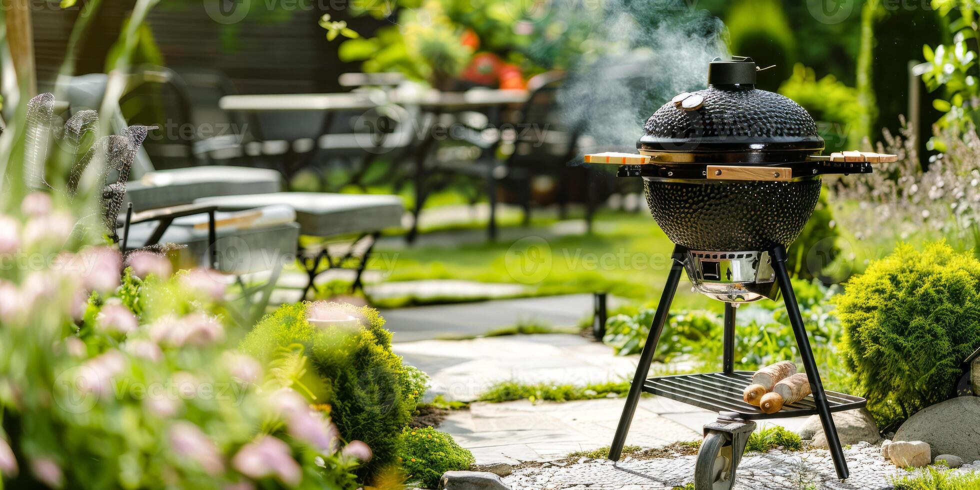 Kamado Grill in a Beautiful Garden Setting photo